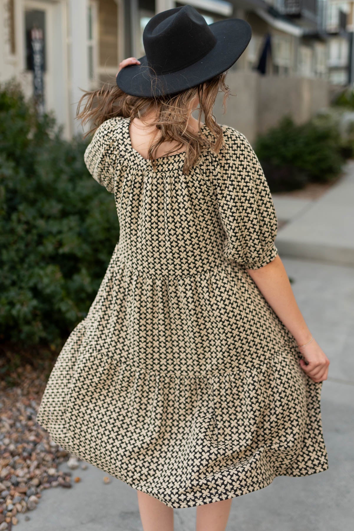 Kylie Black Pattern Tiered Dress