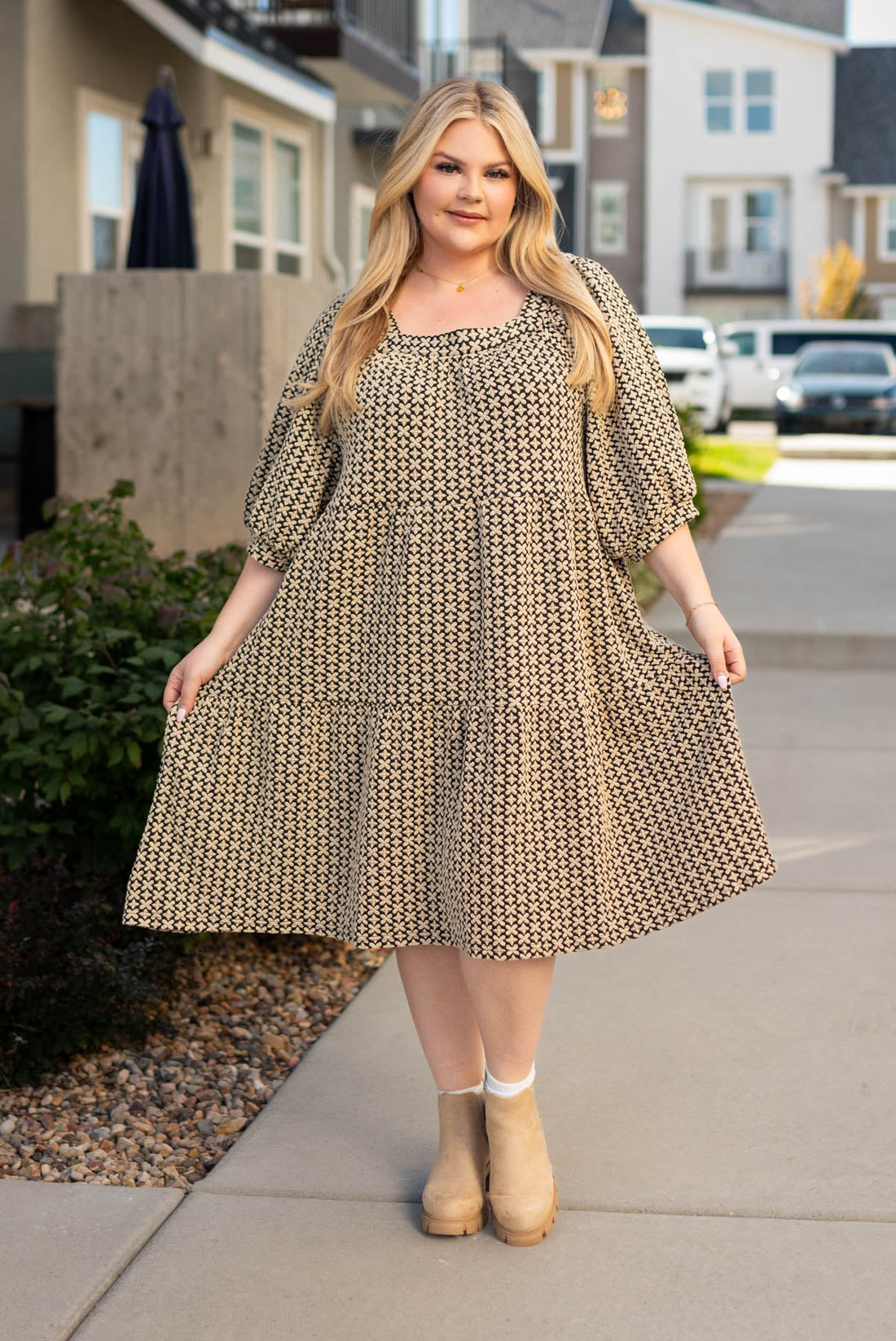 Kylie Black Pattern Tiered Dress