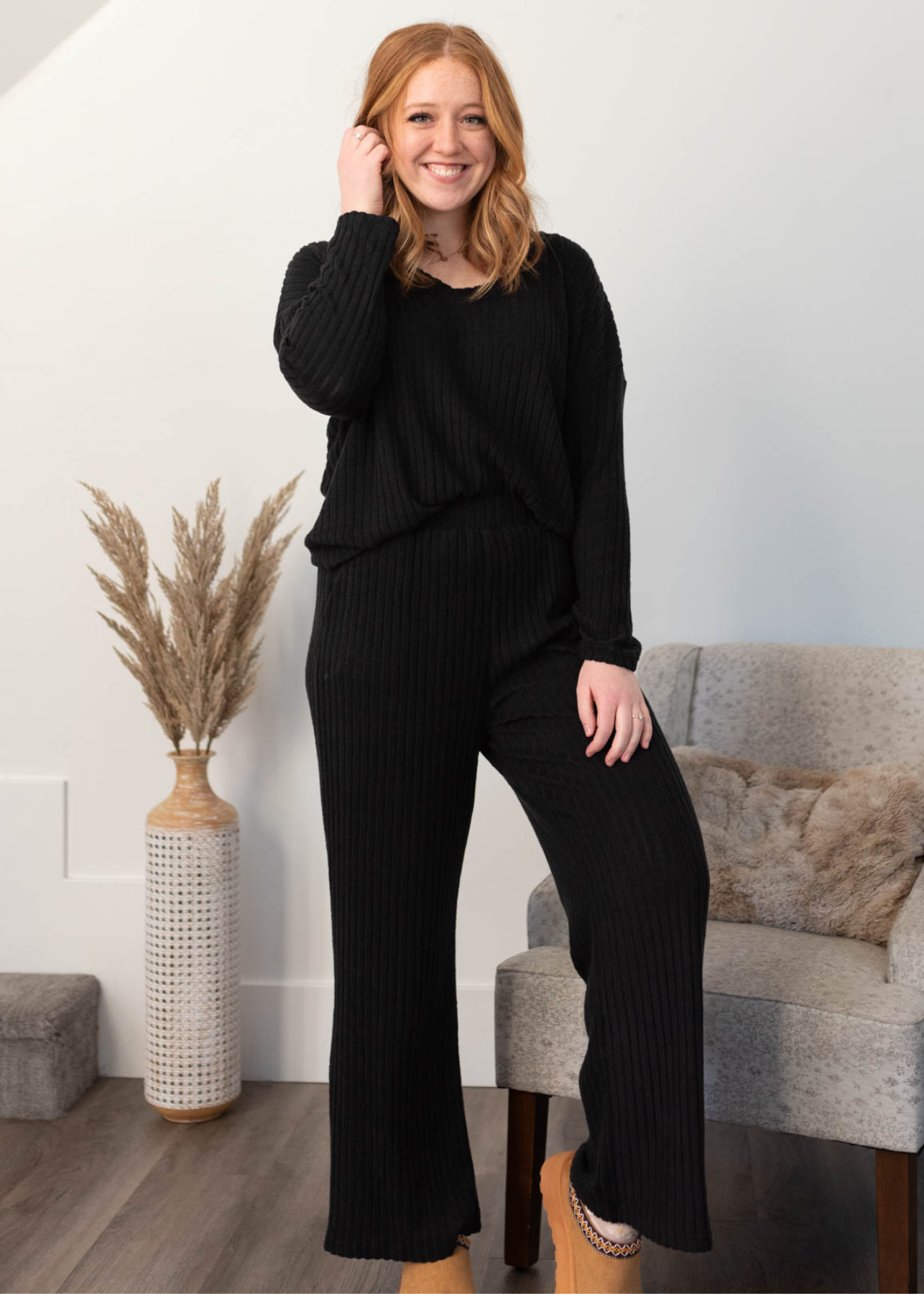 Lana Black Ribbed Lounge Set