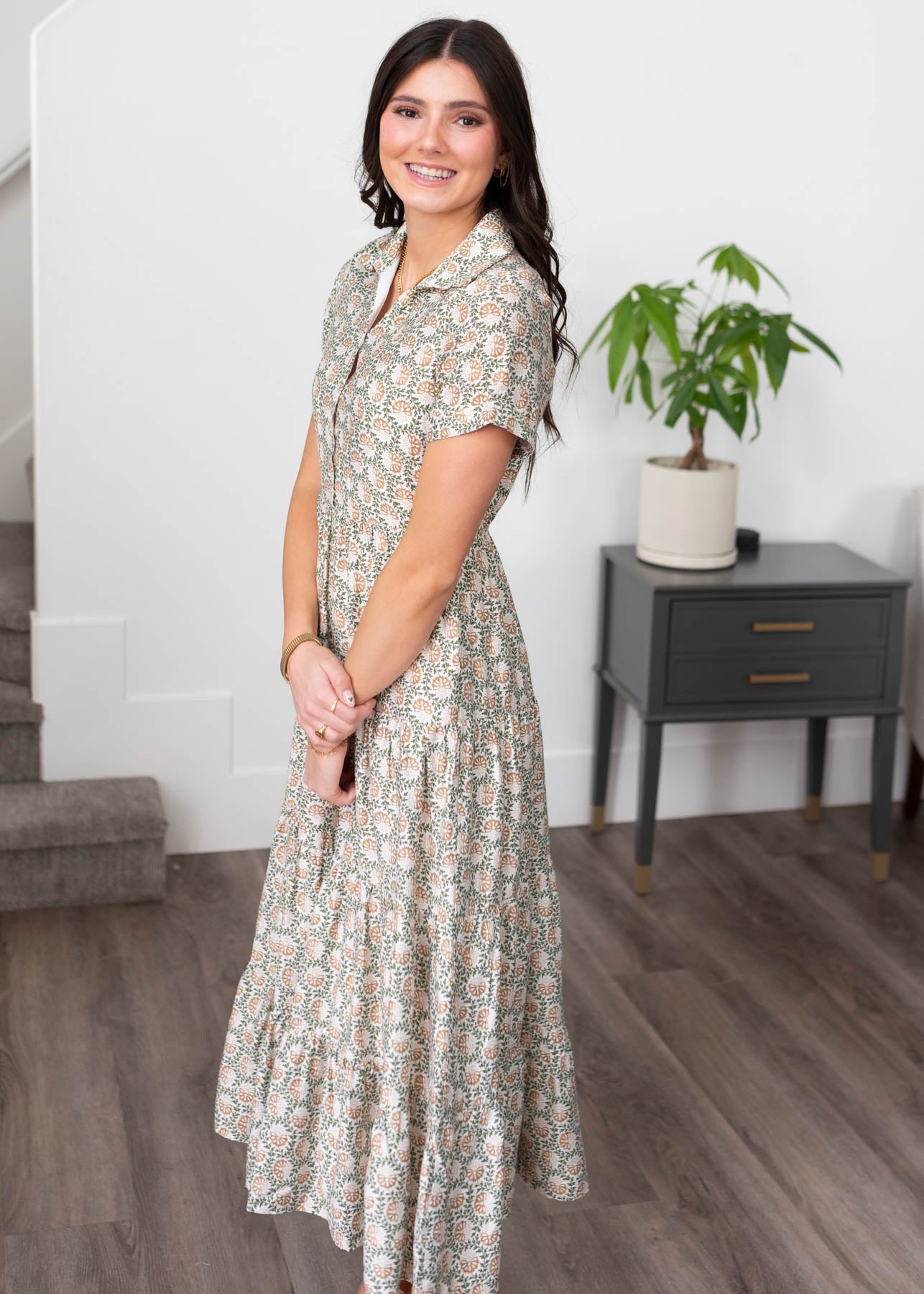 Lauretta Green Floral Collared Dress