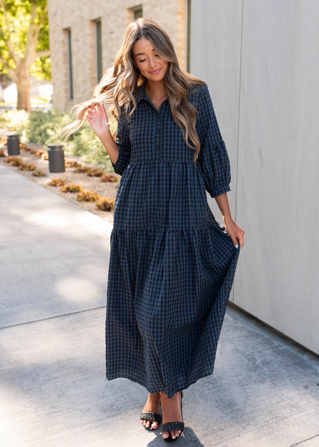 Layne Navy Black Gingham Dress