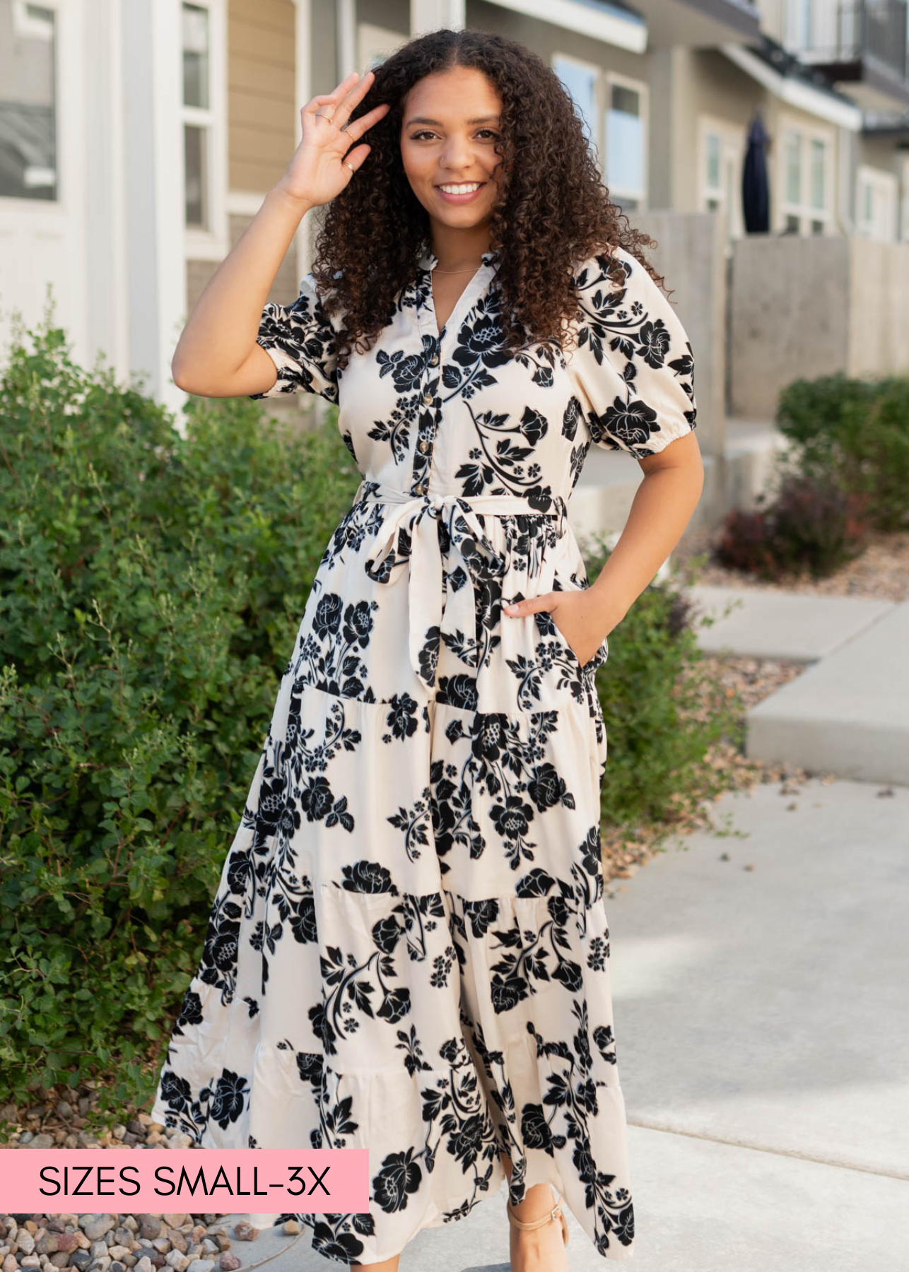 LeAnn Cream Floral Button Tiered Dress