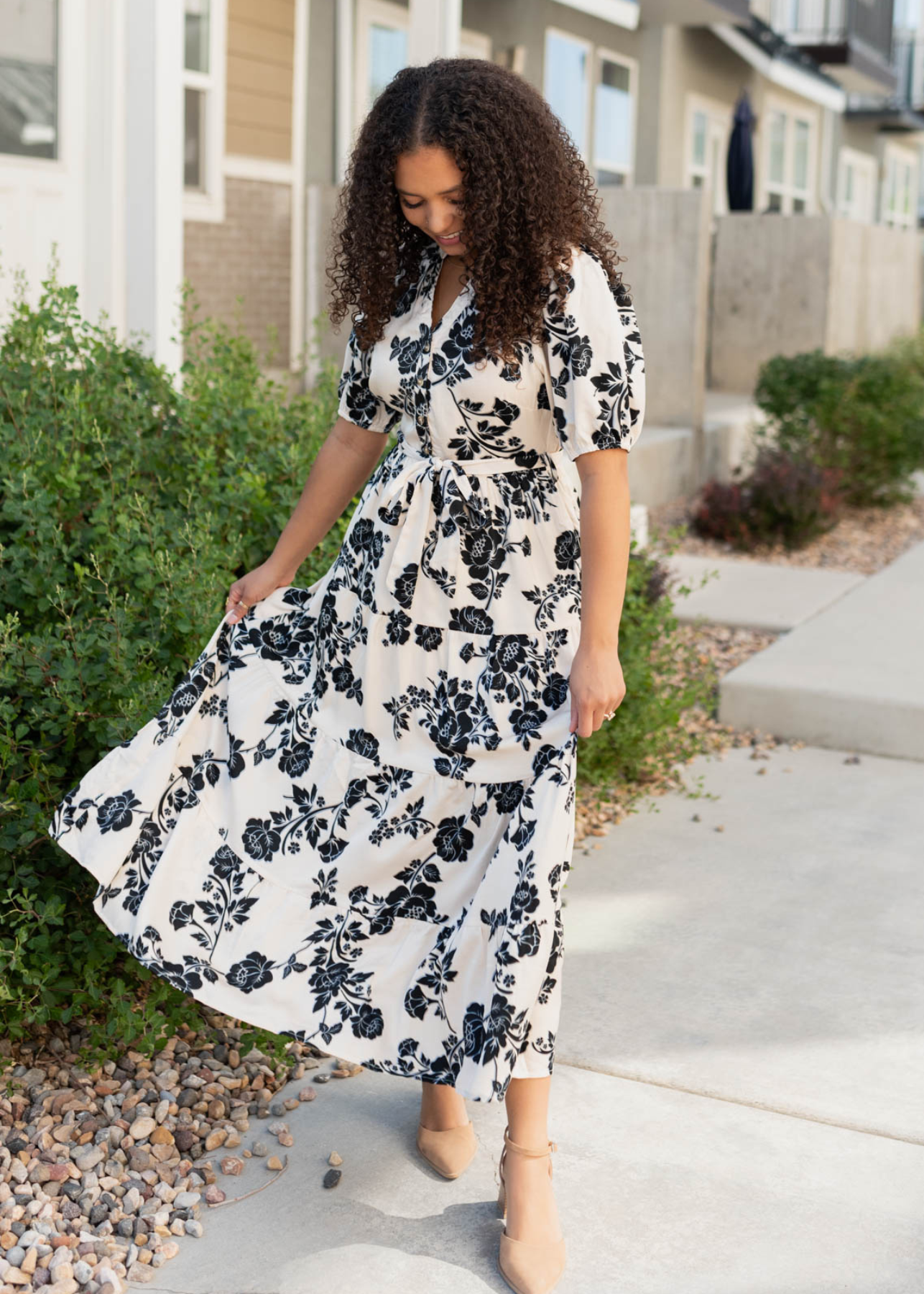 LeAnn Cream Floral Button Tiered Dress