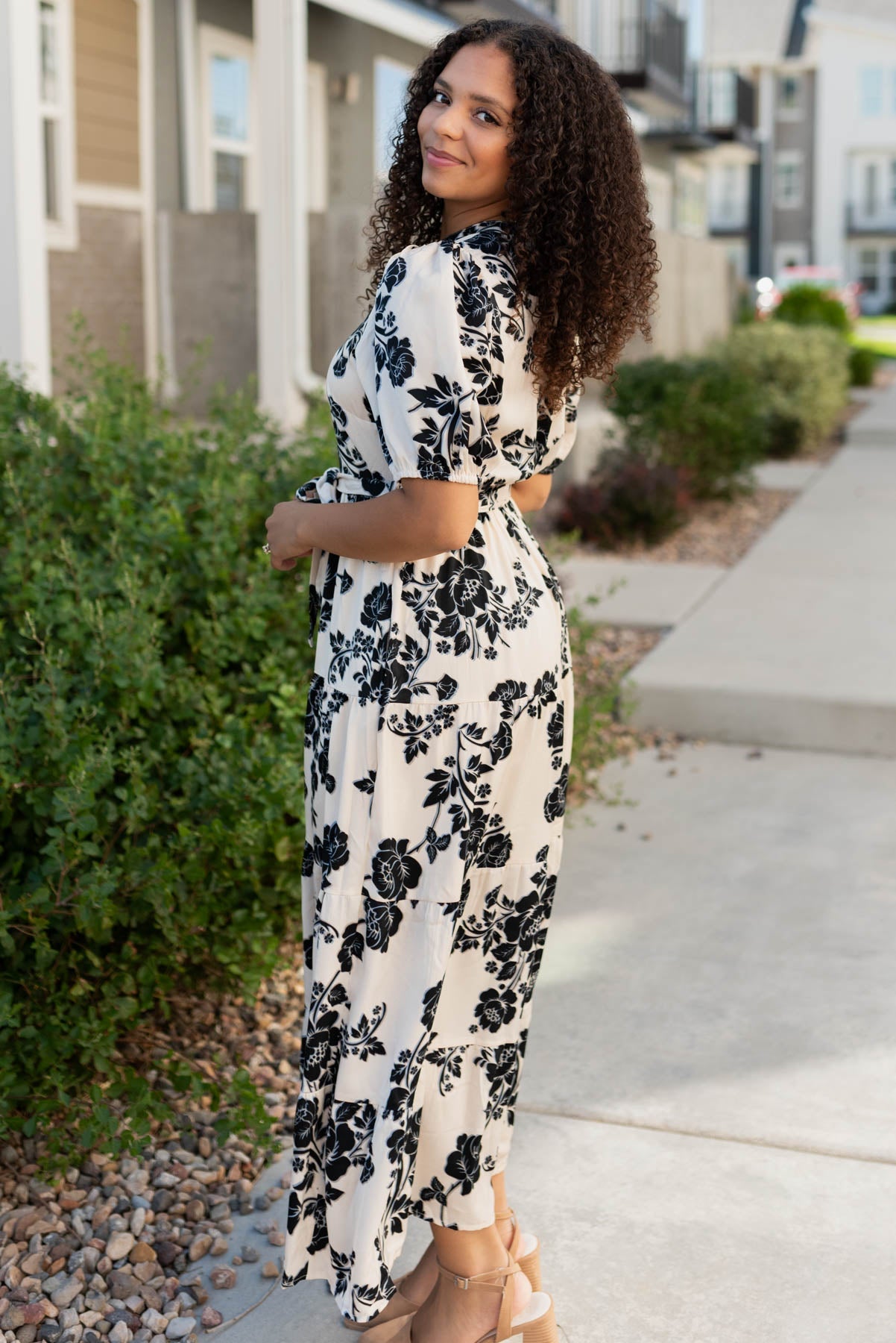 LeAnn Cream Floral Button Tiered Dress
