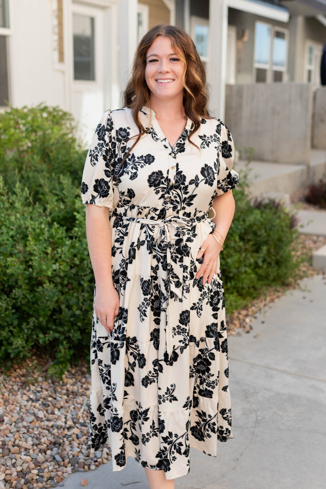 LeAnn Cream Floral Button Tiered Dress