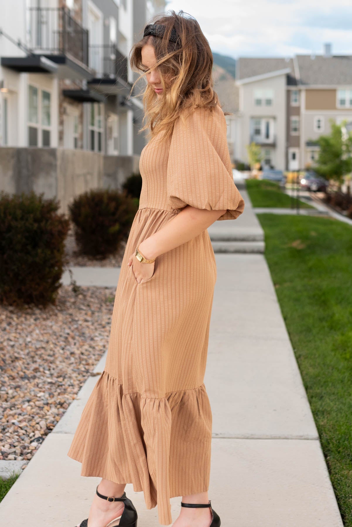 Leona Taupe Square Neck Dress