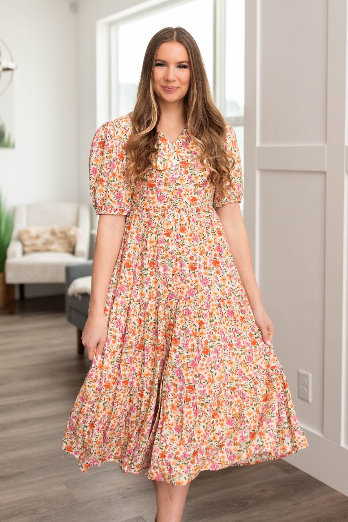 Lesley Apricot Floral Dress