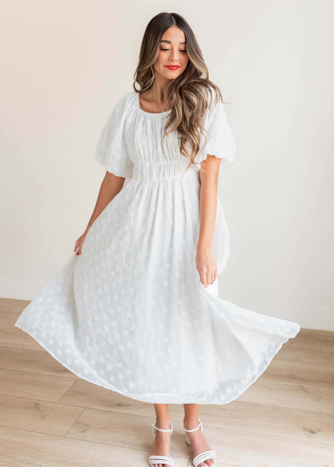 Lesley White Floral Square Neck Dress