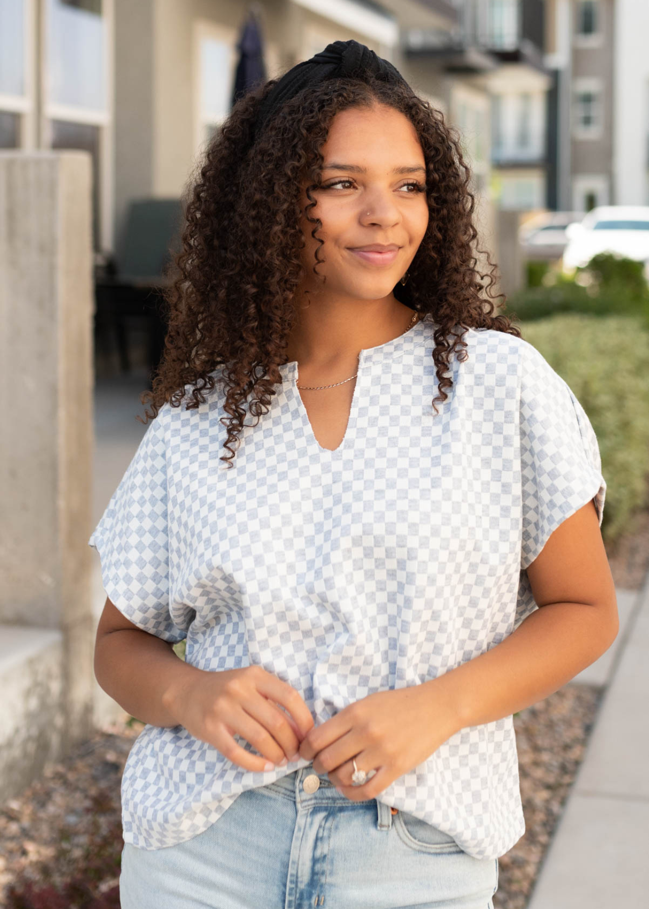 Lexi Heather Grey Checkered Top