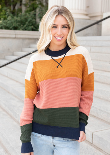 Liana Navy Multi Stripe Top