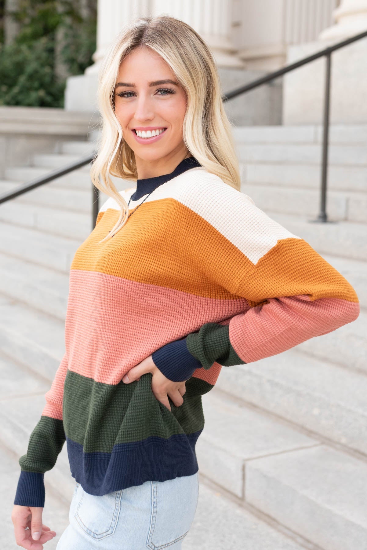 Liana Navy Multi Stripe Top