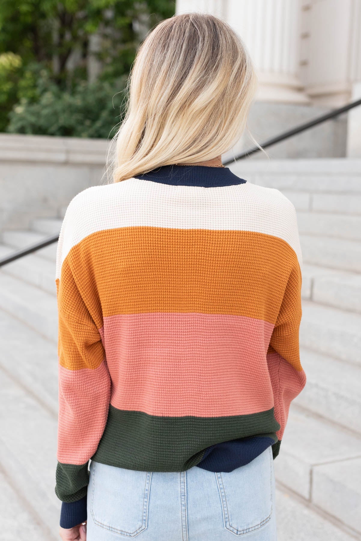 Liana Navy Multi Stripe Top