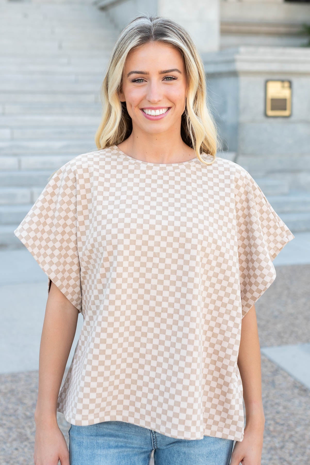 Libby Almond Checkered Top