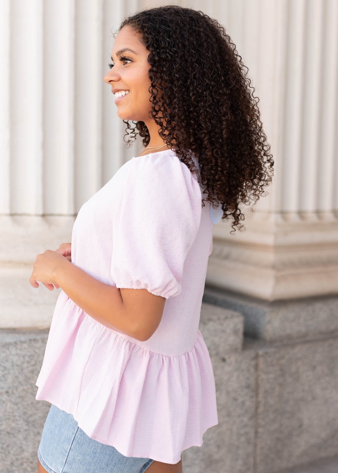 Lilia Pink Peplum Shirt