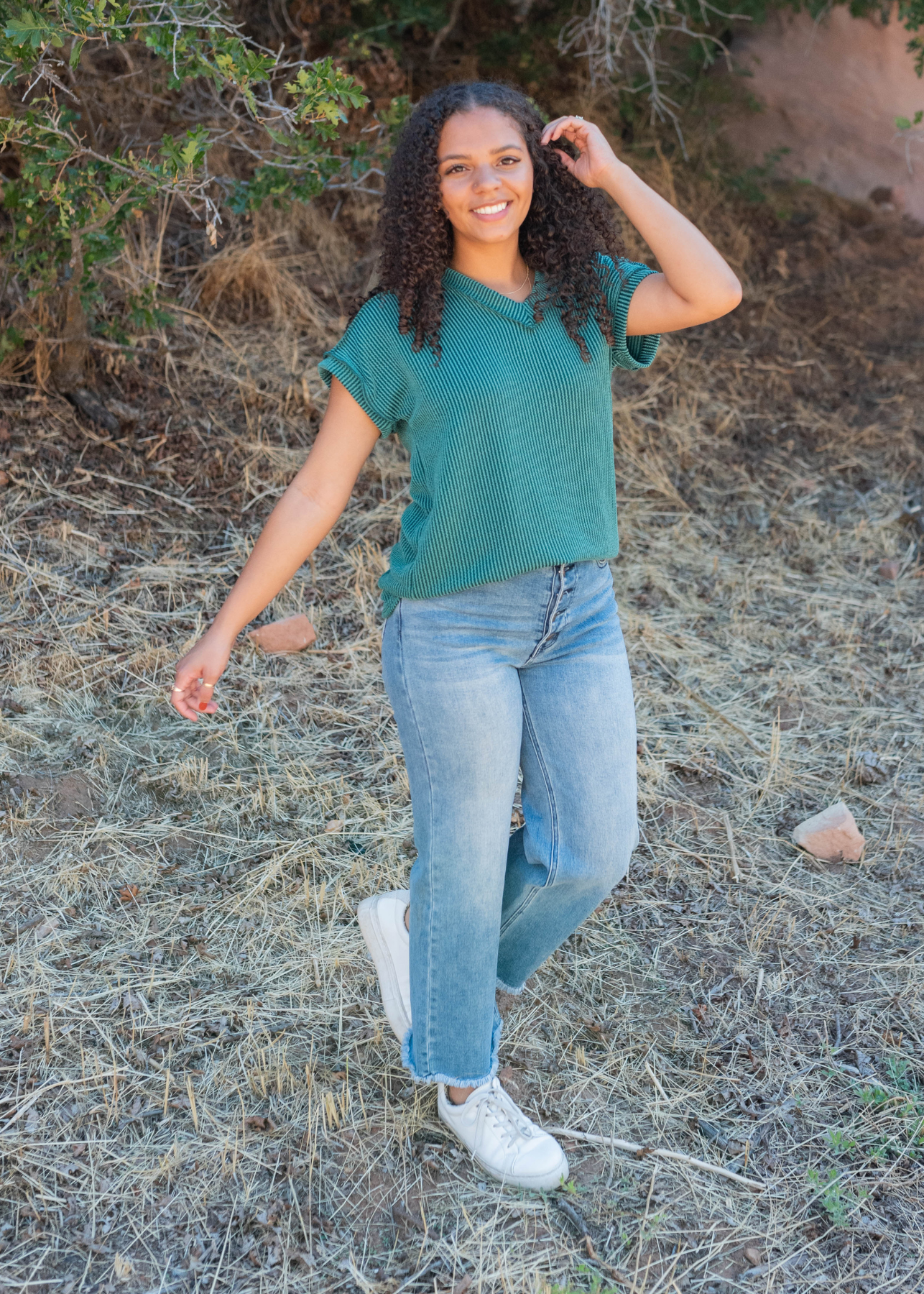 Liliana Hunter Green Ribbed Top