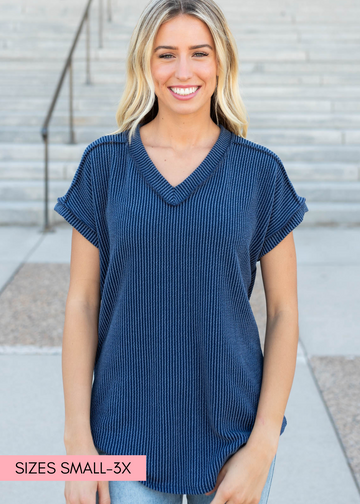 Liliana Navy Ribbed Top