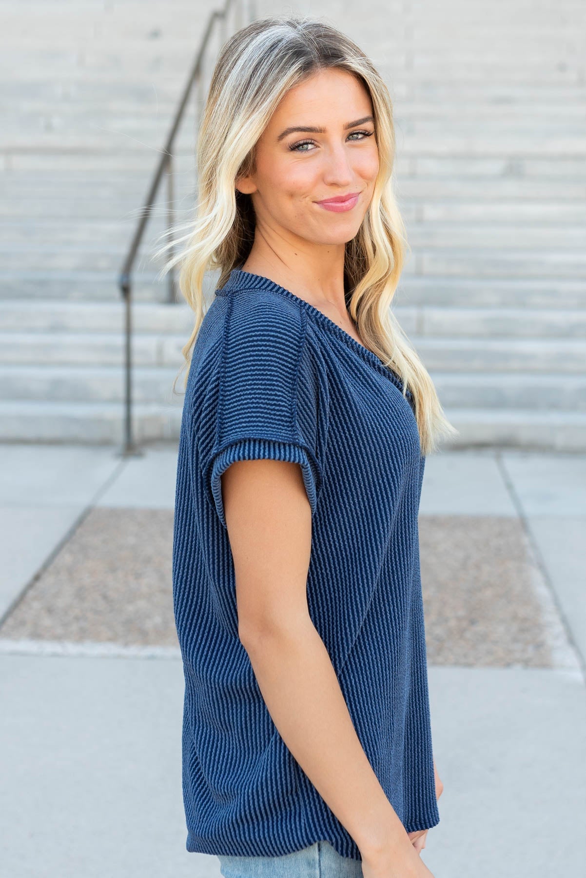 Liliana Navy Ribbed Top