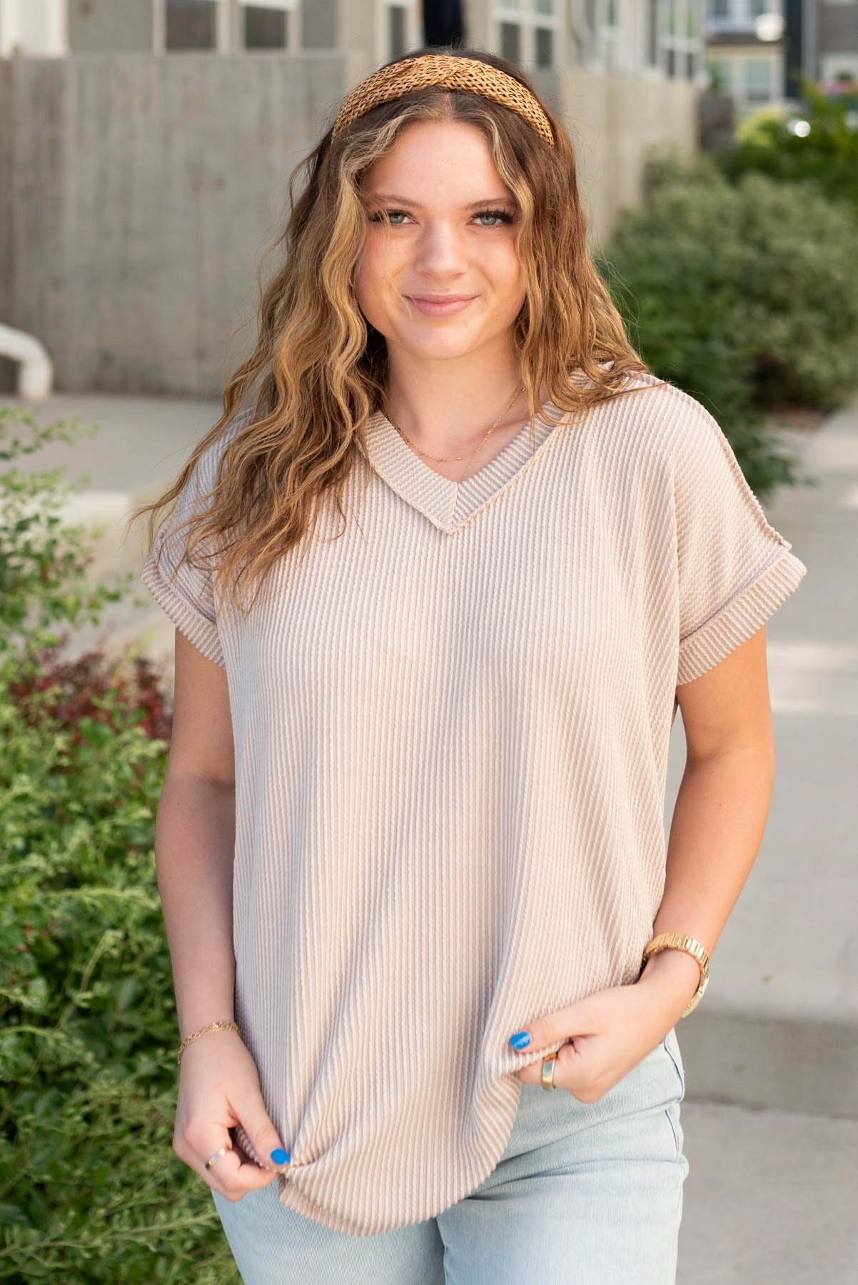 Liliana Oatmeal Ribbed Top
