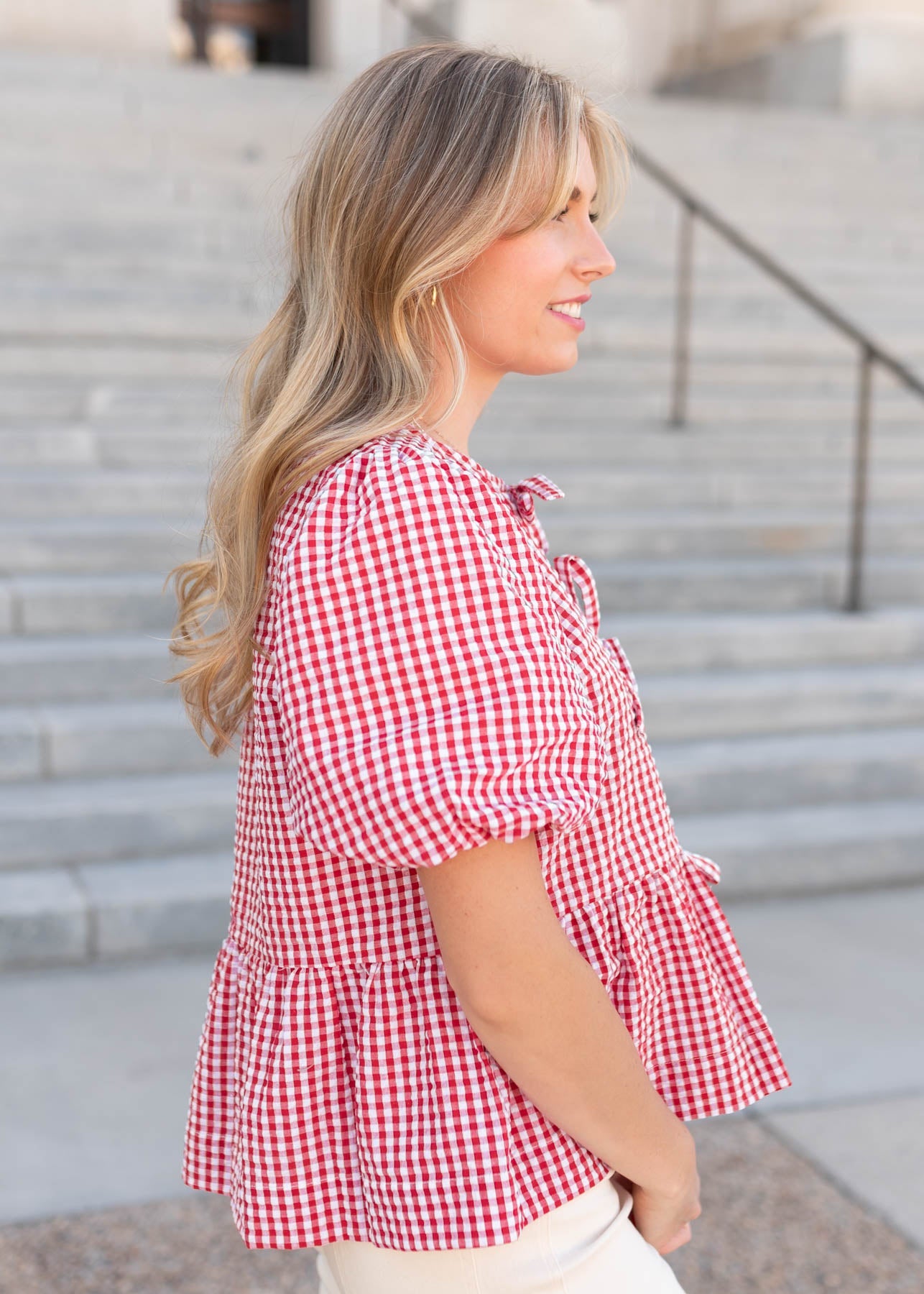 Lin Red Gingham Top