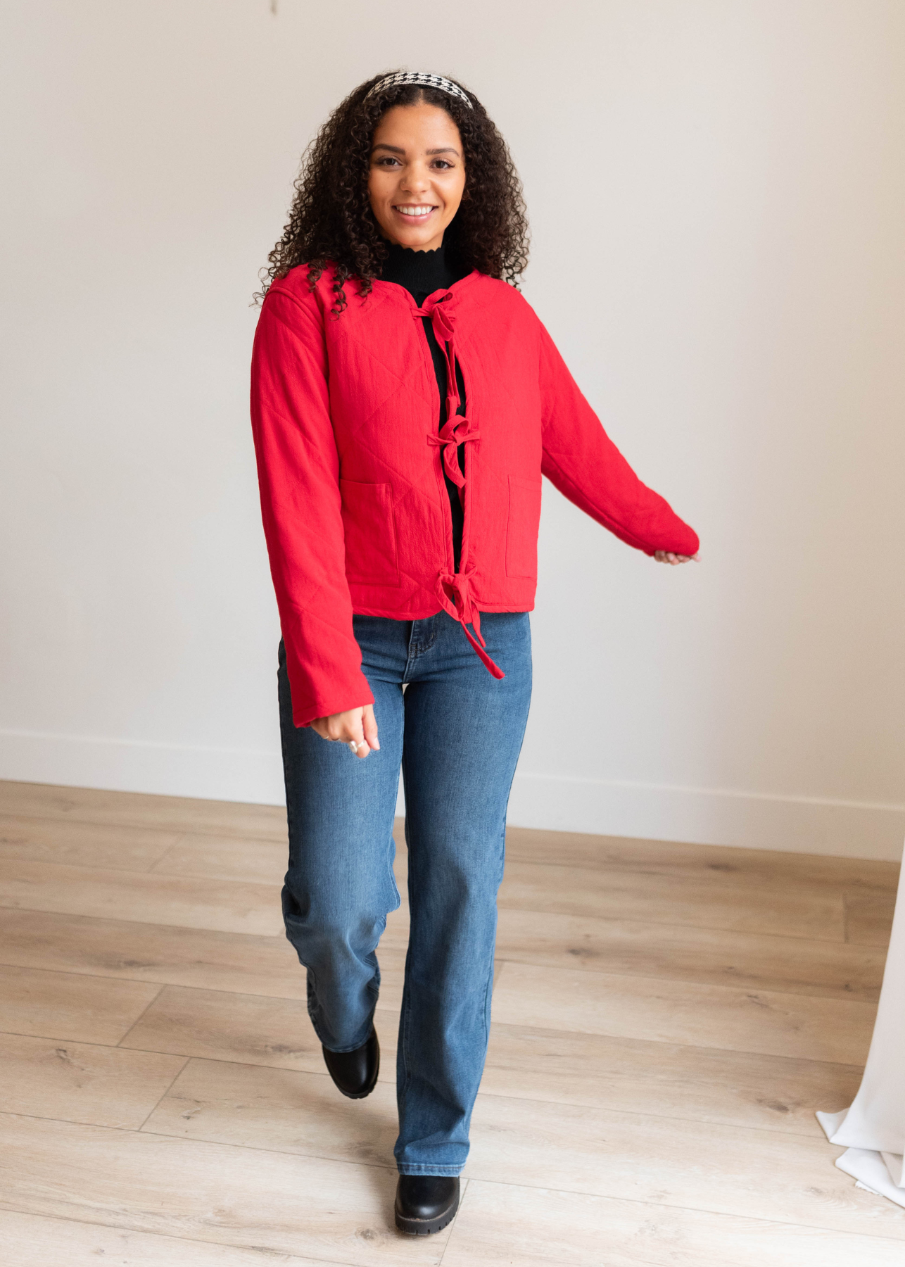 Lina Red Quilted Tie Jacket