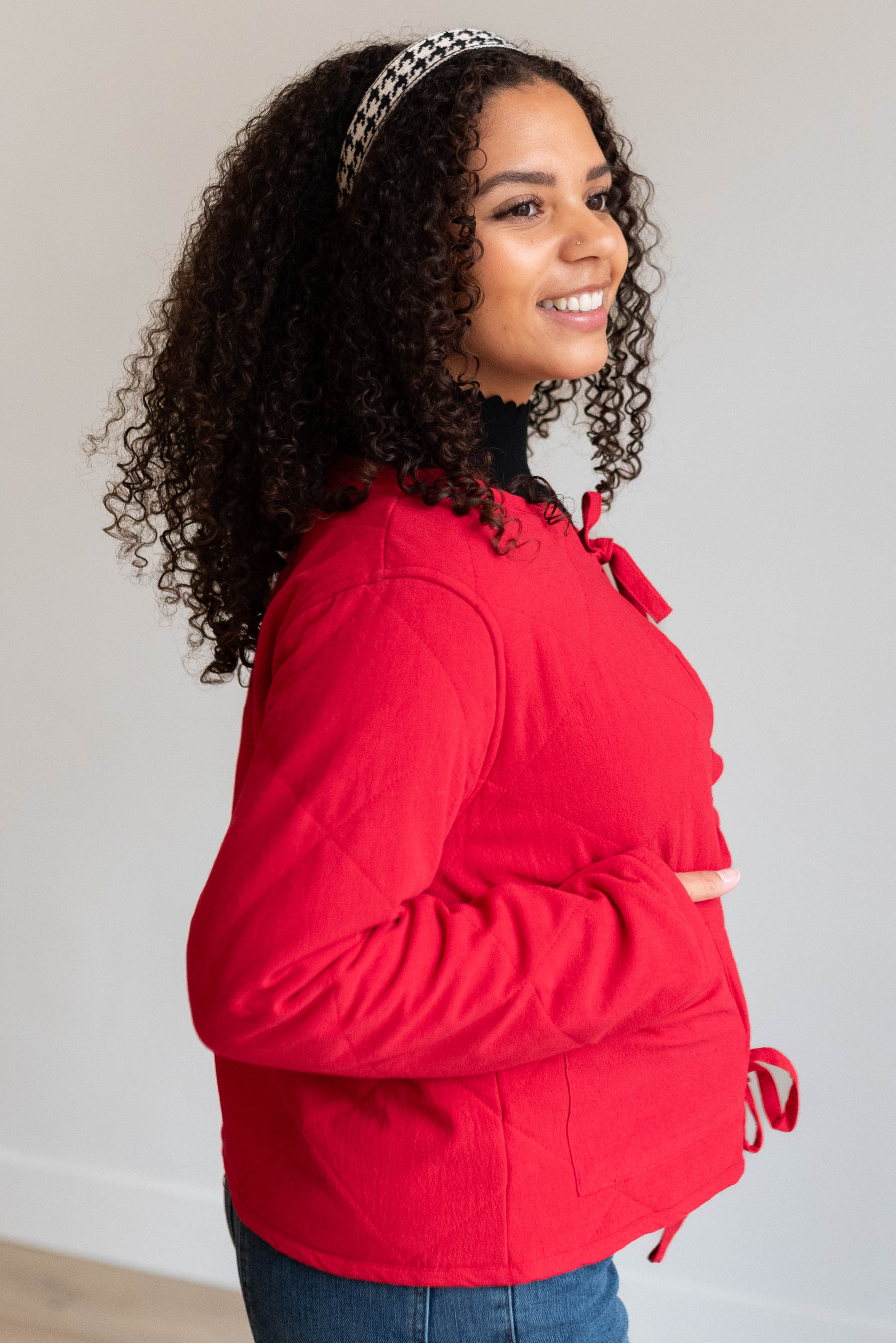 Lina Red Quilted Tie Jacket