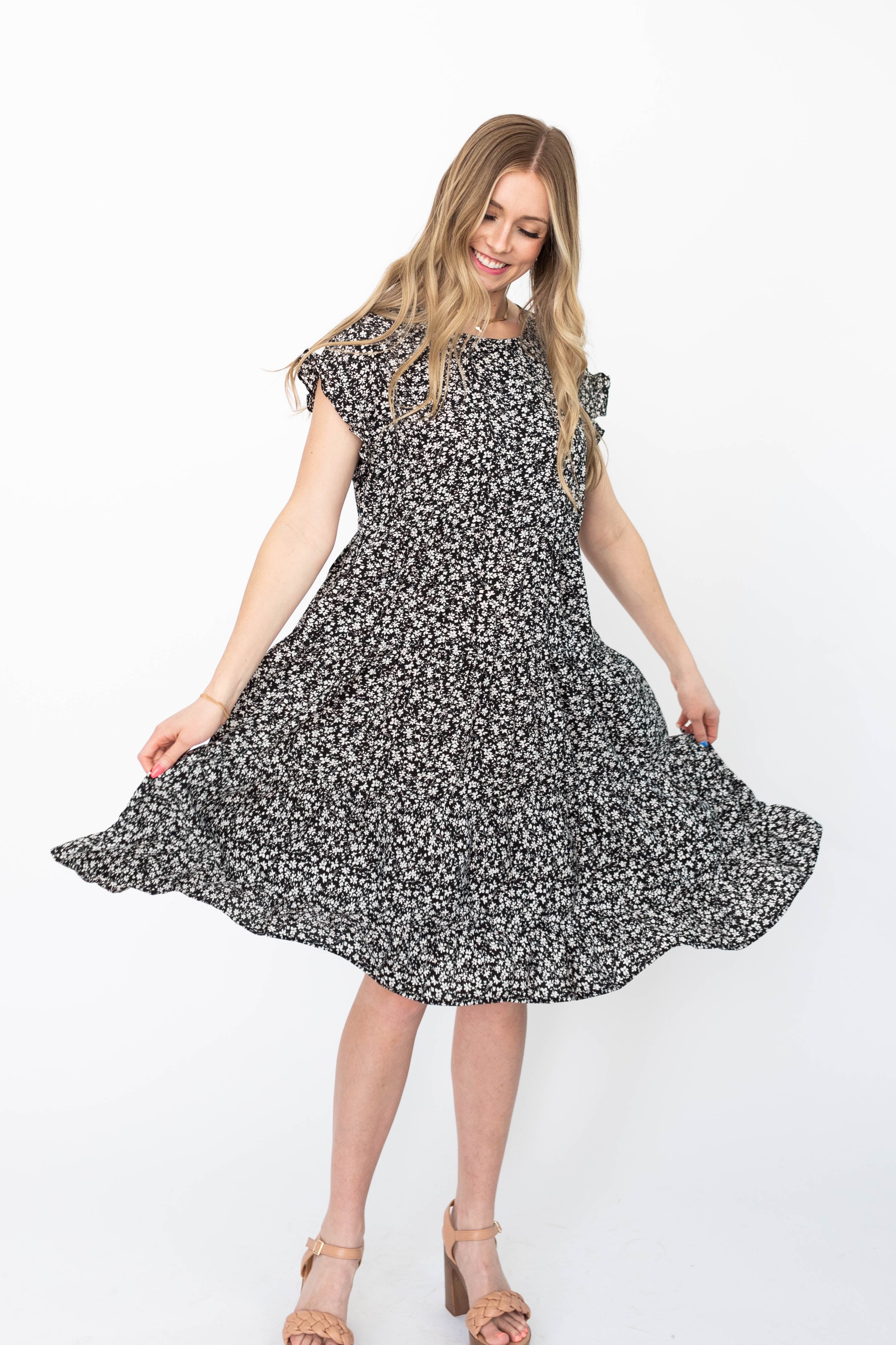 Lindsay Black Floral Dress