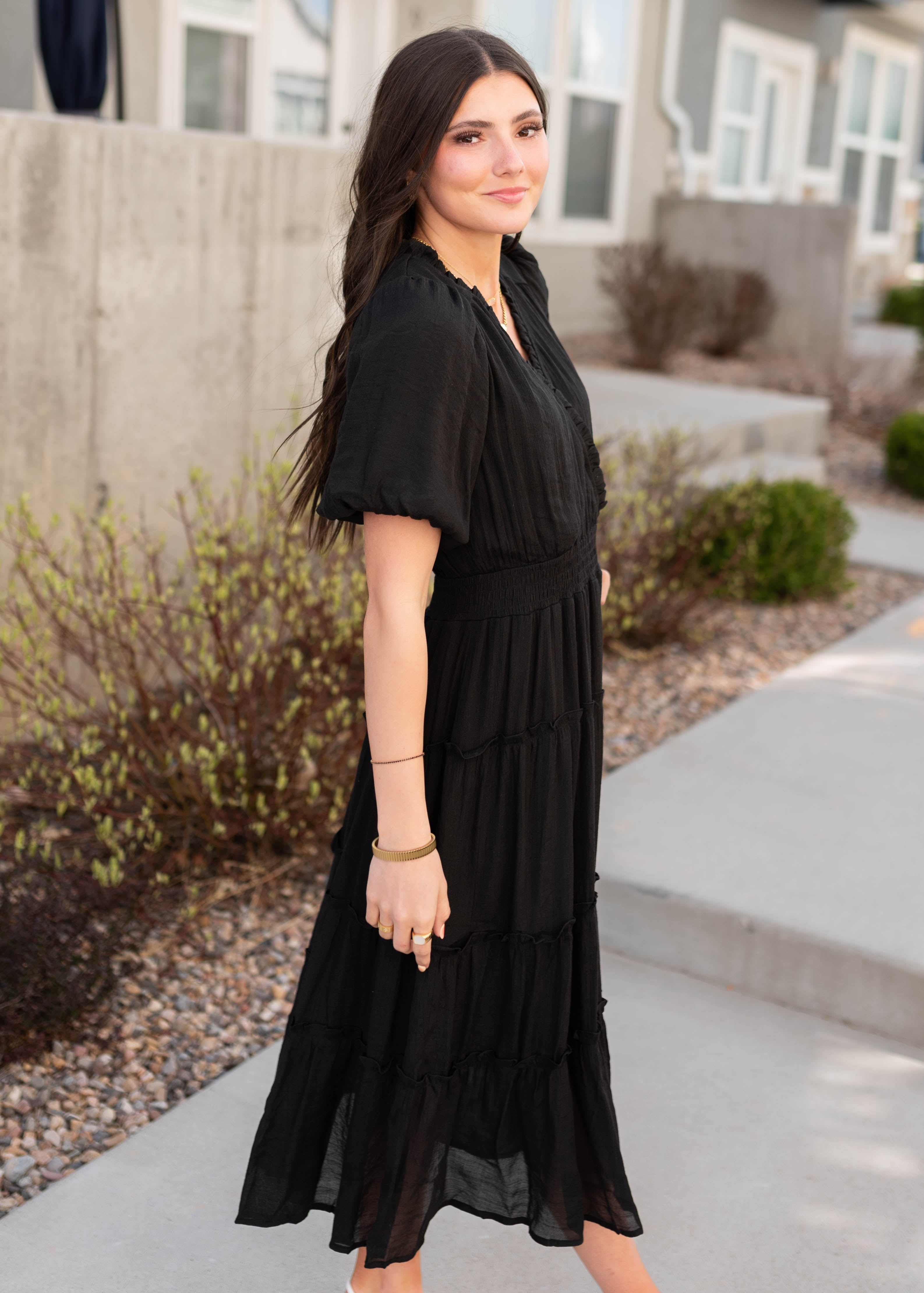 Lindsey Black Puff Sleeve Dress