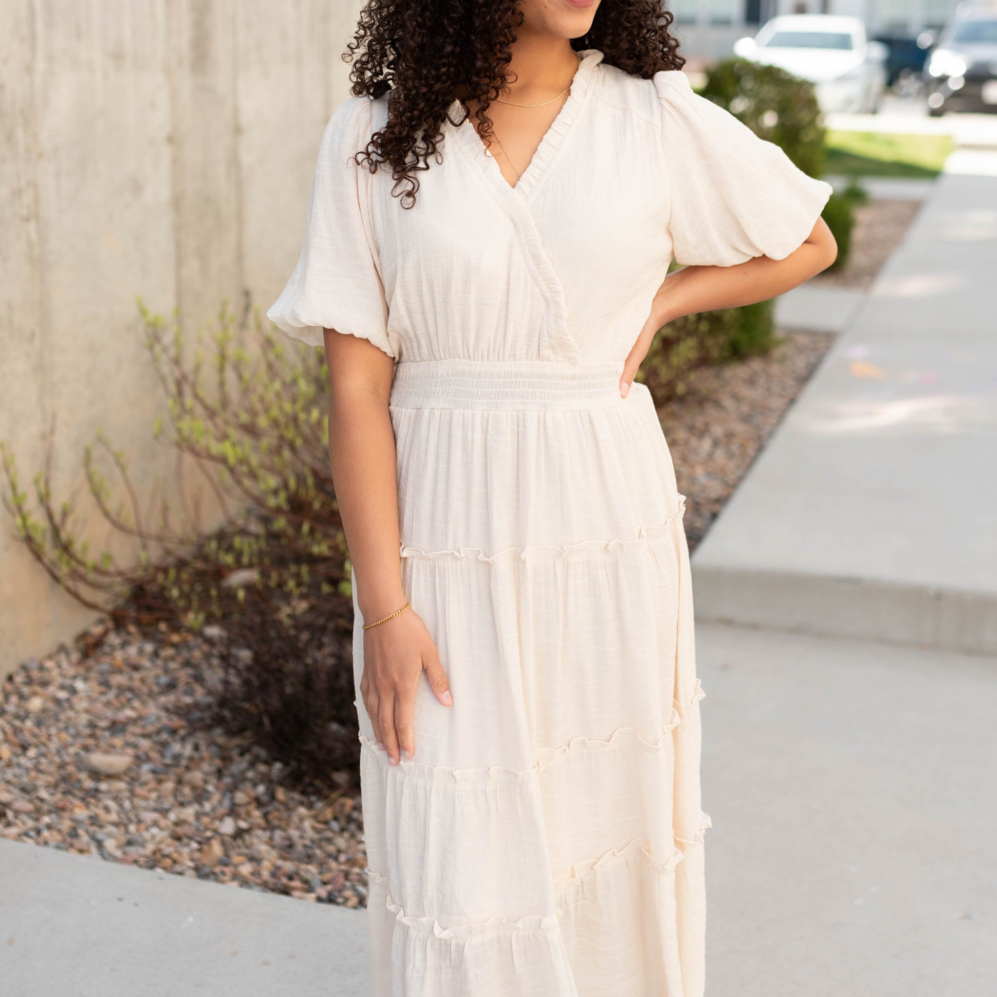 Lindsey Natural Puffed Sleeve Dress