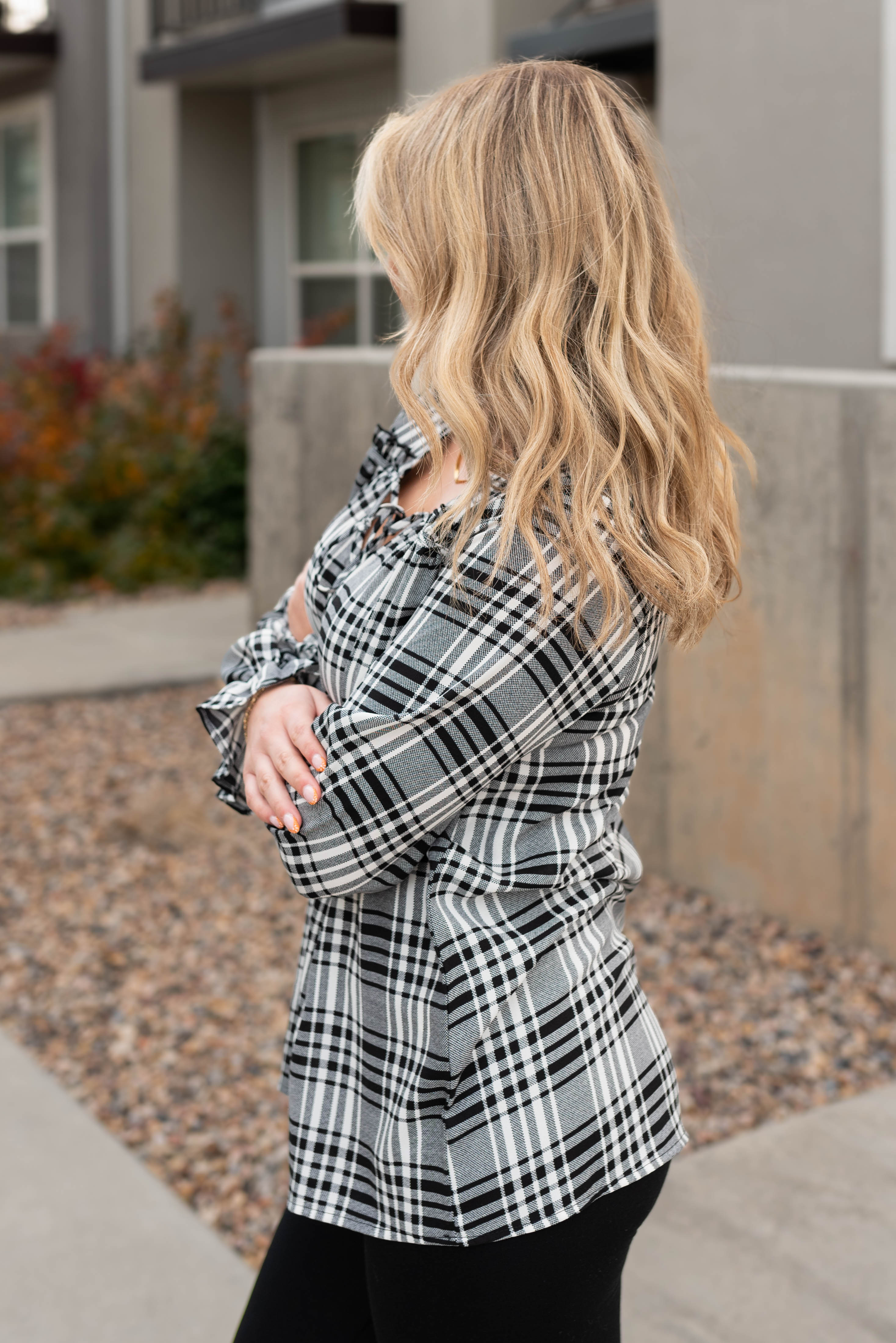 Linzi Black Plaid Blouse