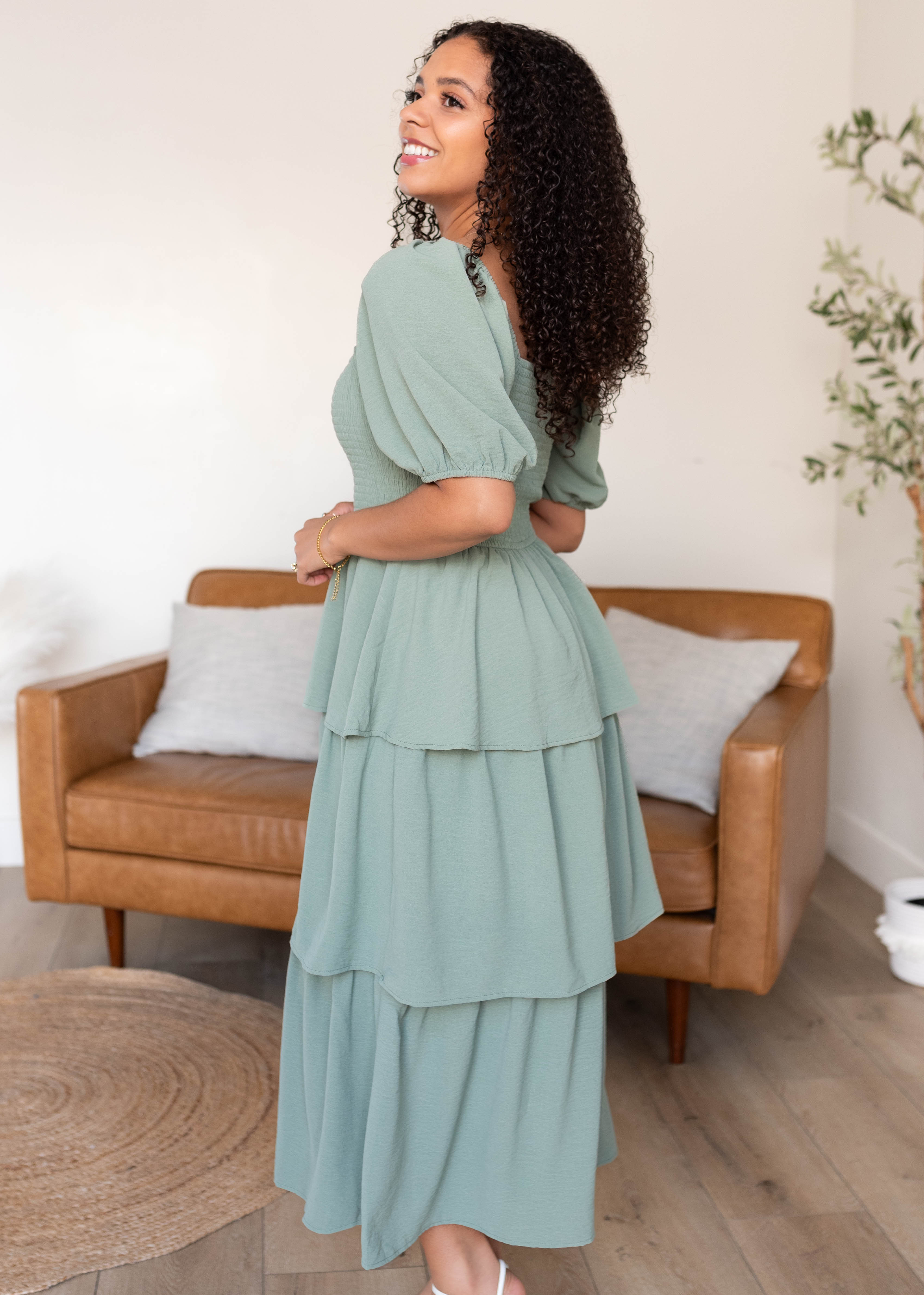 Livy Sage Square Neck Dress