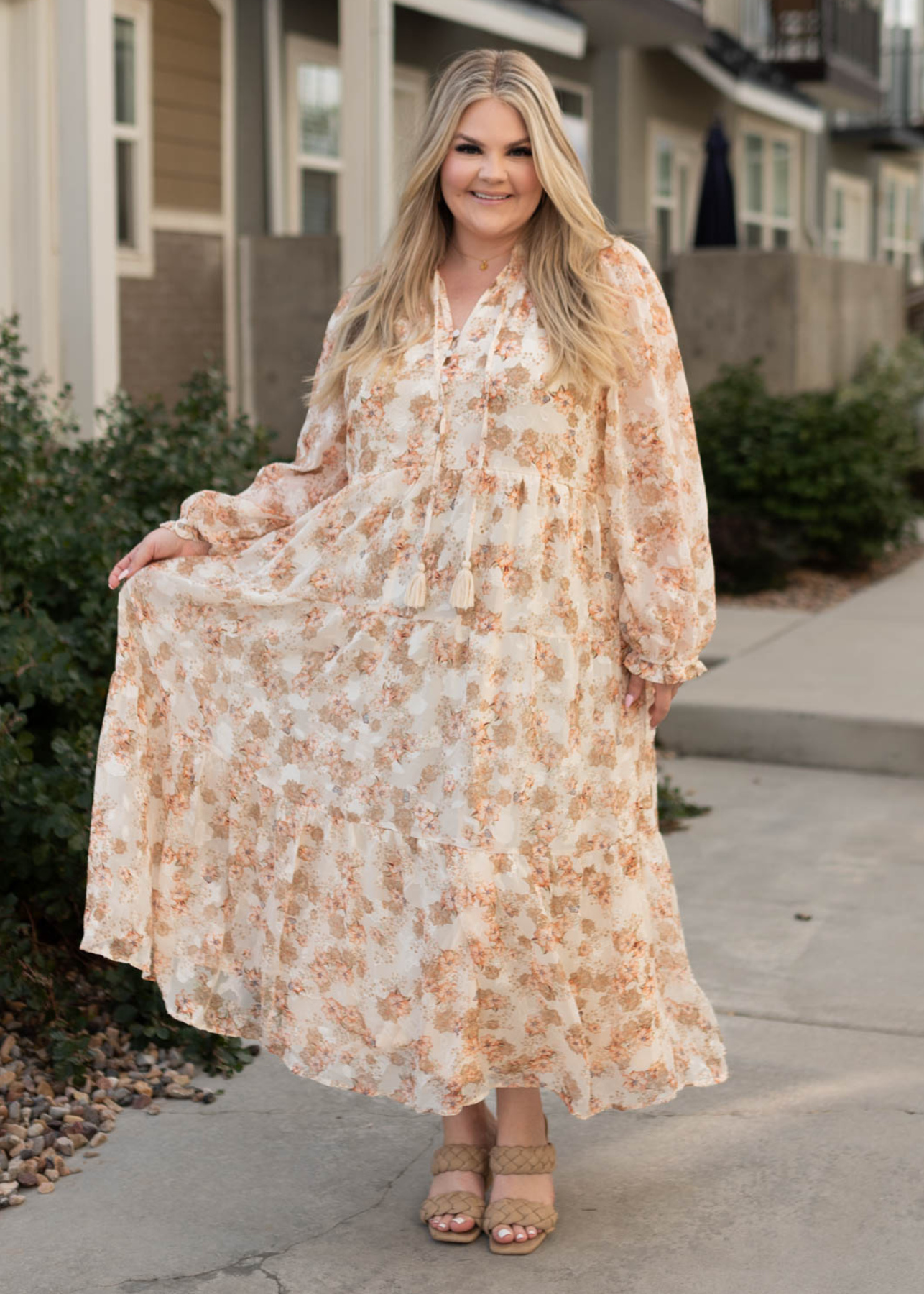 Lizette Tiered Peach Flower Dress