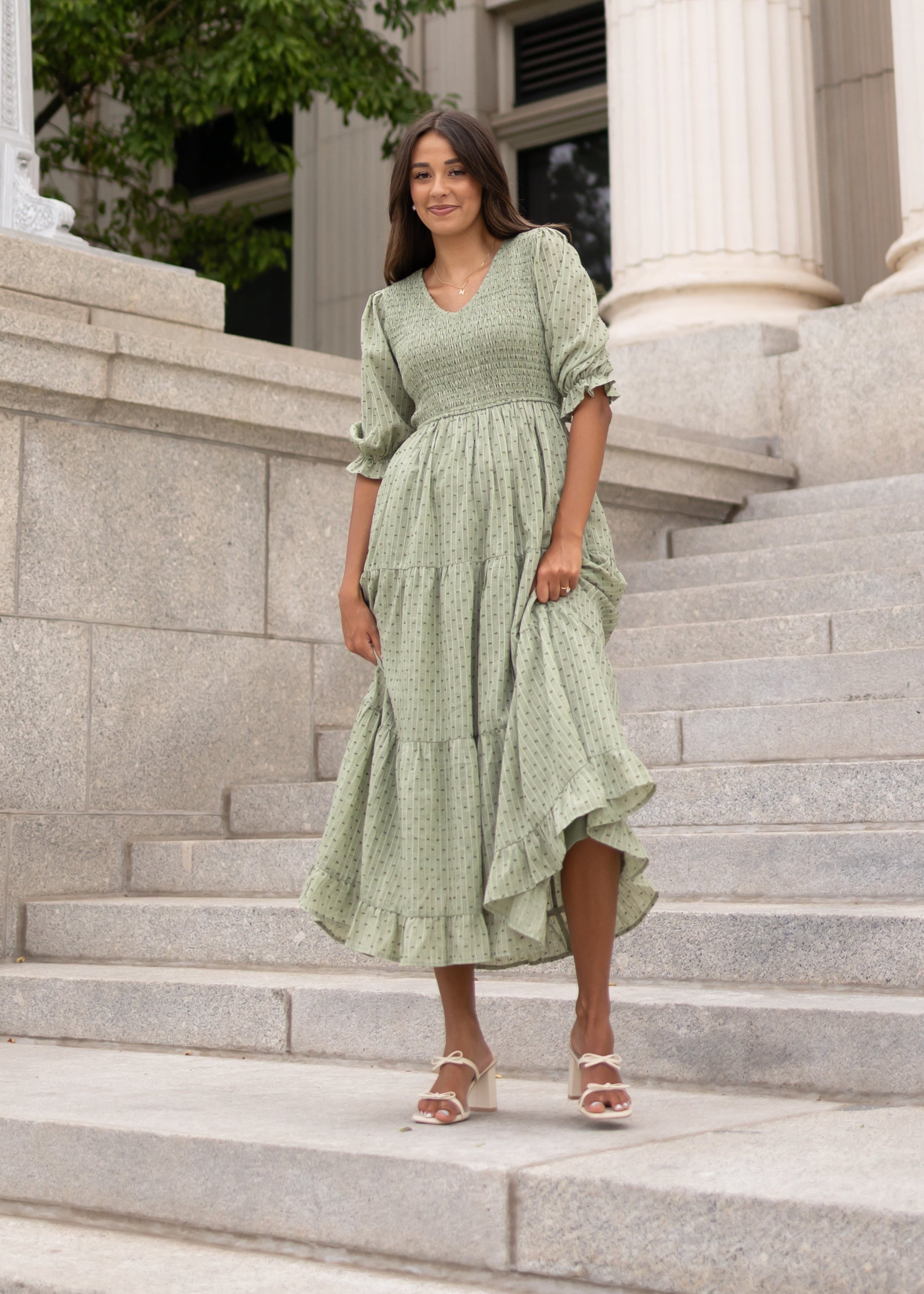 Lizzy Green Smocked Dress