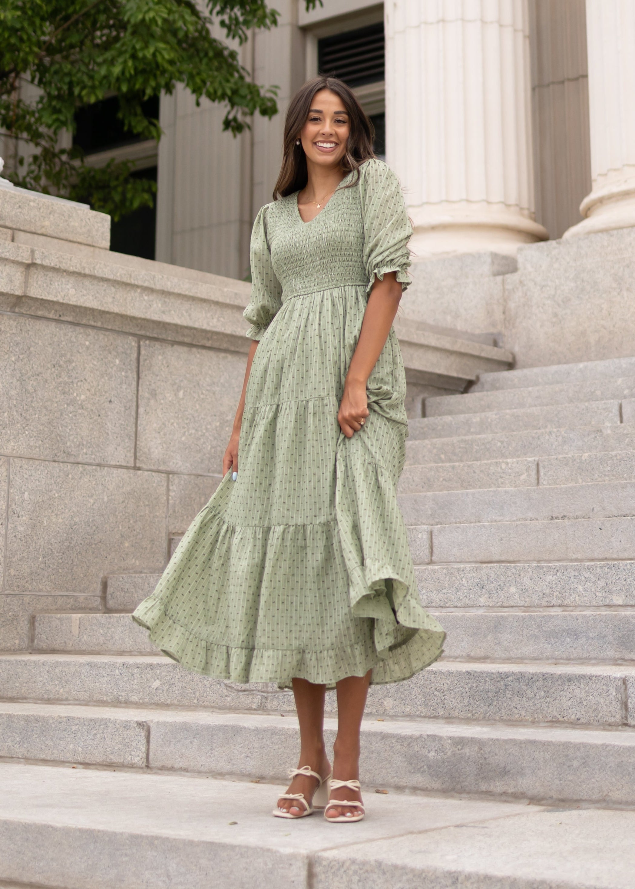 Lizzy Green Smocked Dress