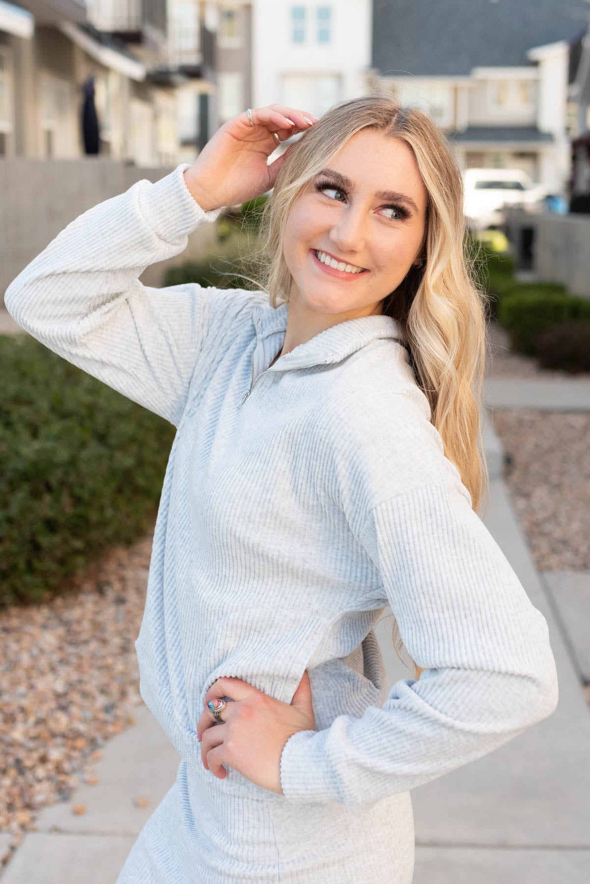 Lizzy Grey Ribbed Knit Sweater