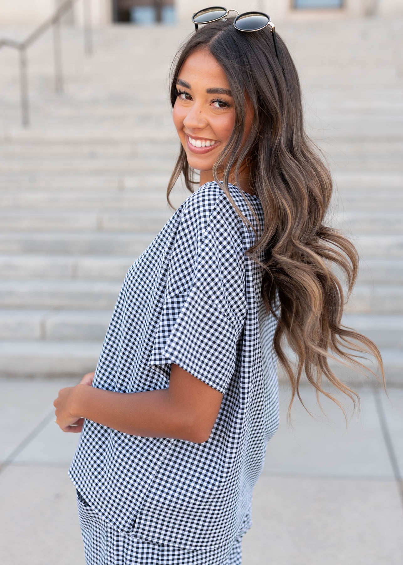 Lois Black Gingham Top