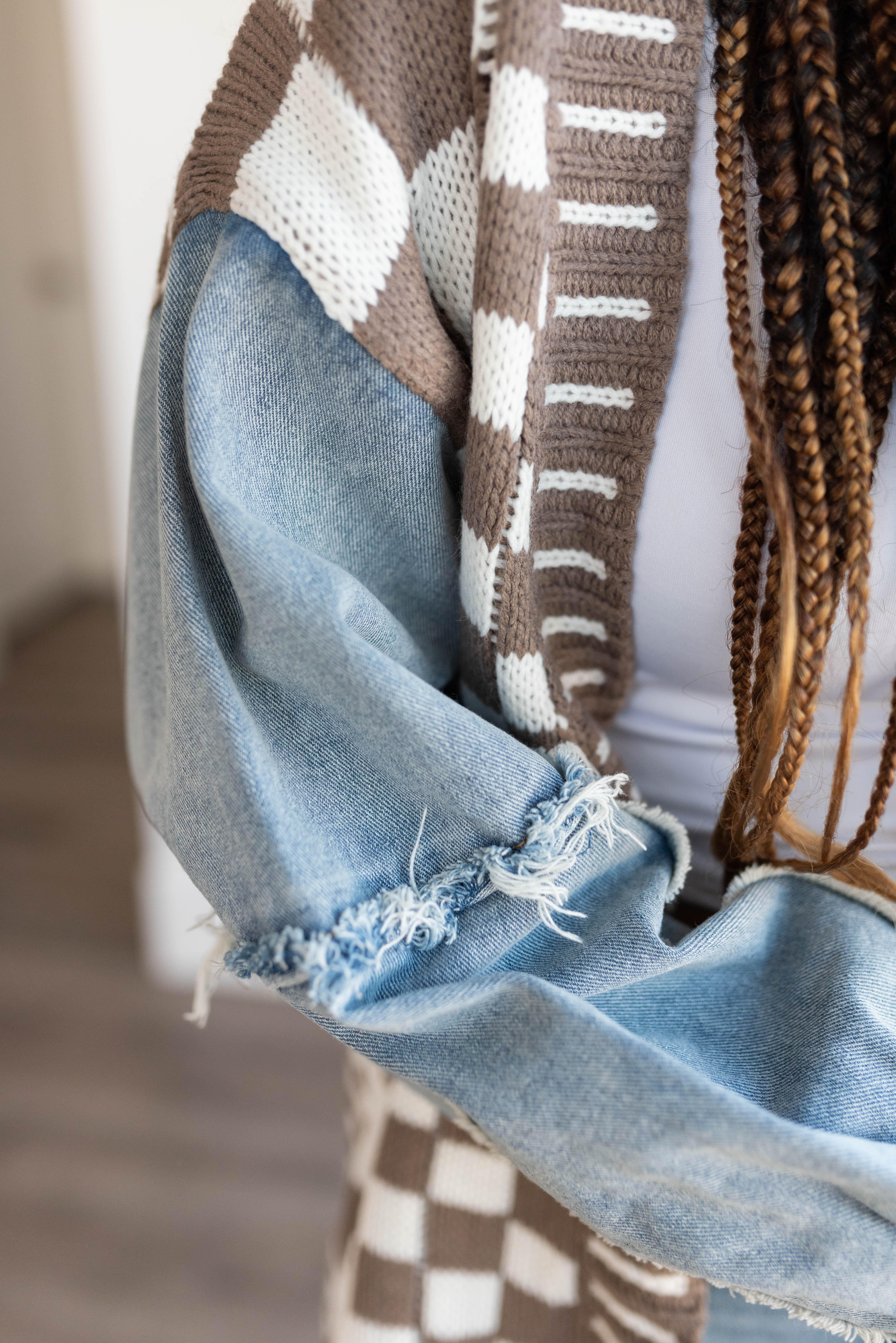 Lora Mocha Gingham and Denim Cardigan