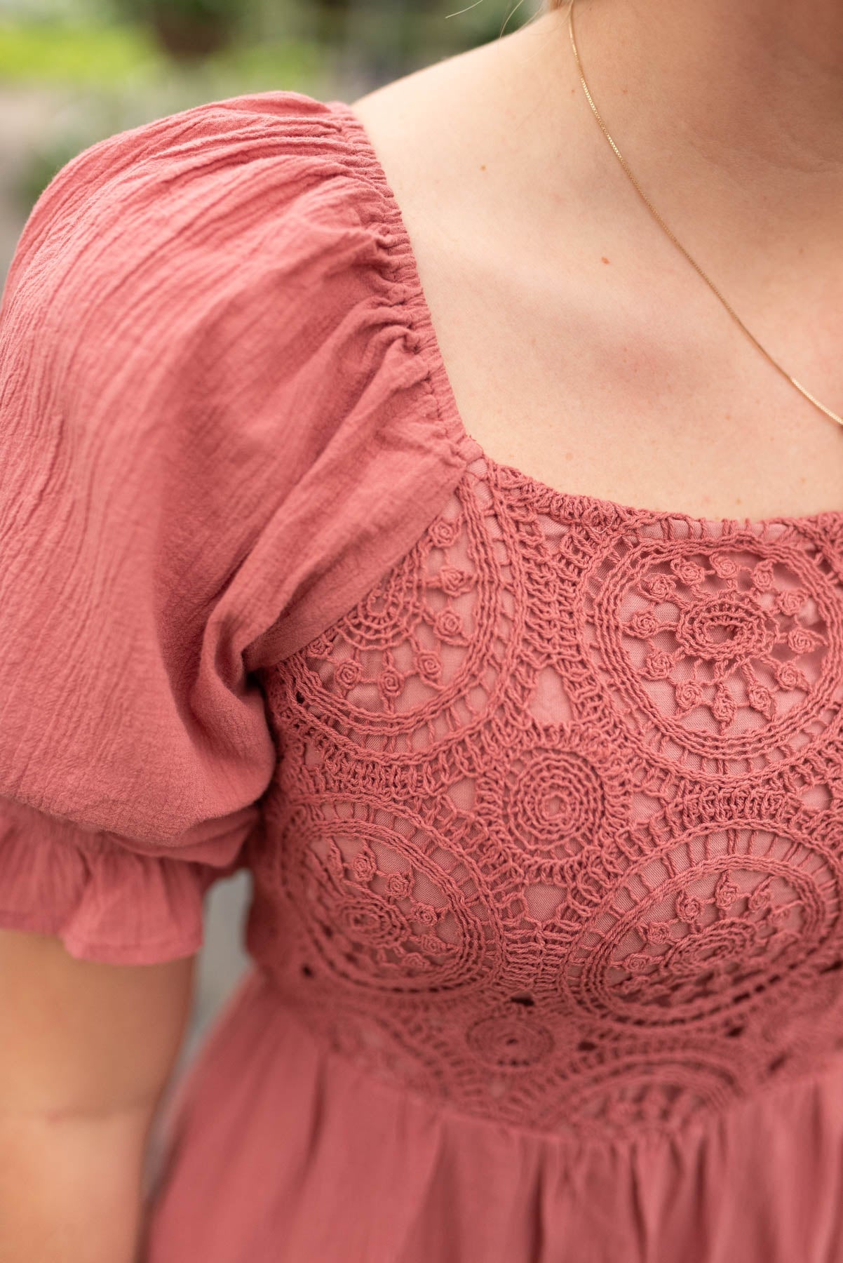 Lorren Dusty Blush Crochet Smocked Dress