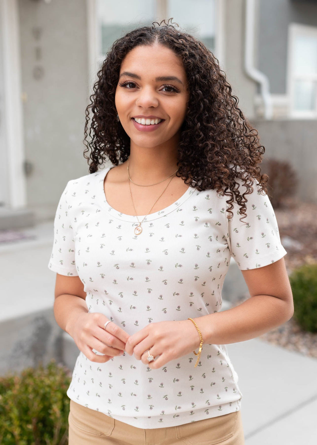Lucie Ivory Sage Floral Top