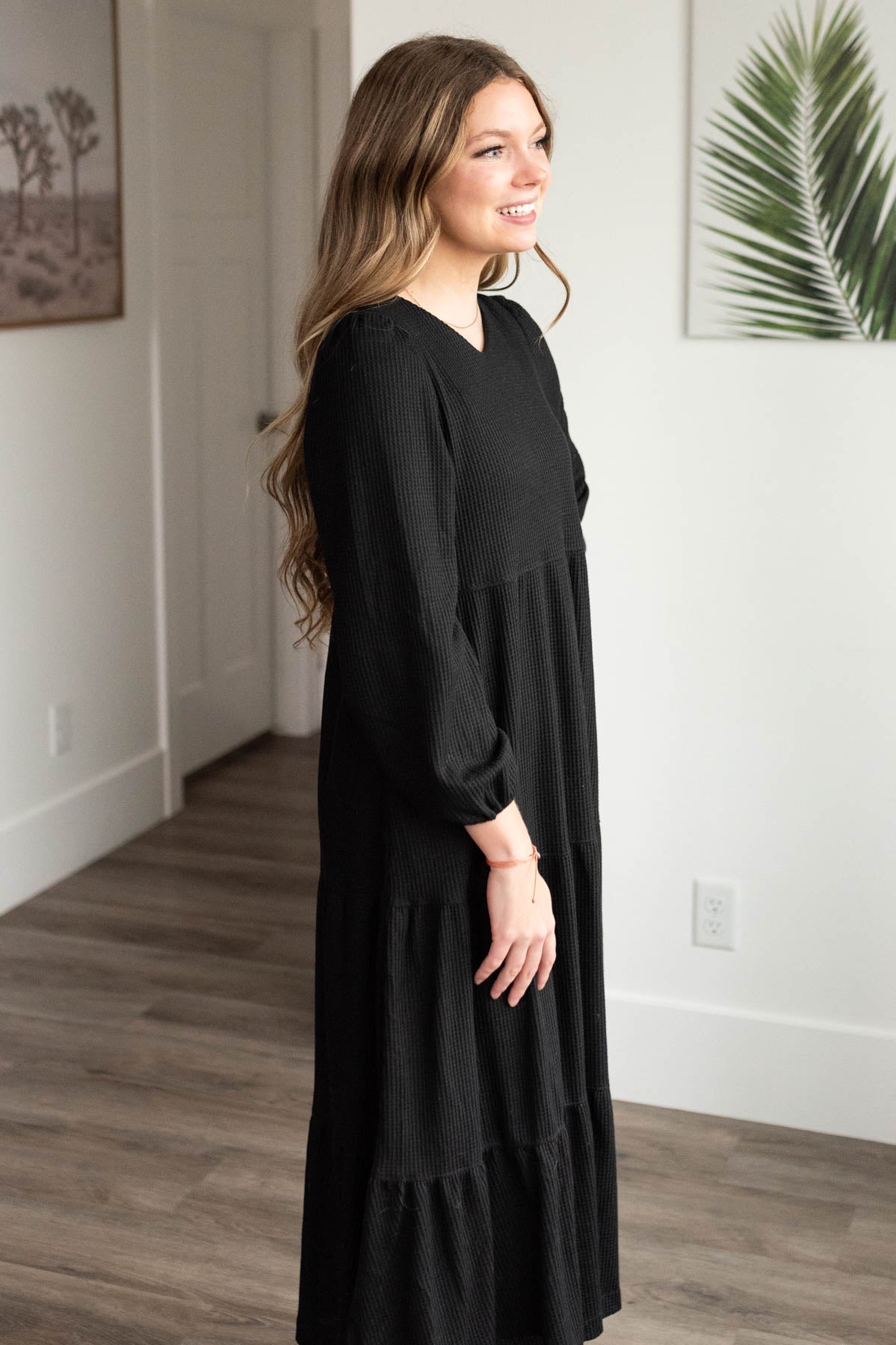 Luelle Black Waffle Knit Dress