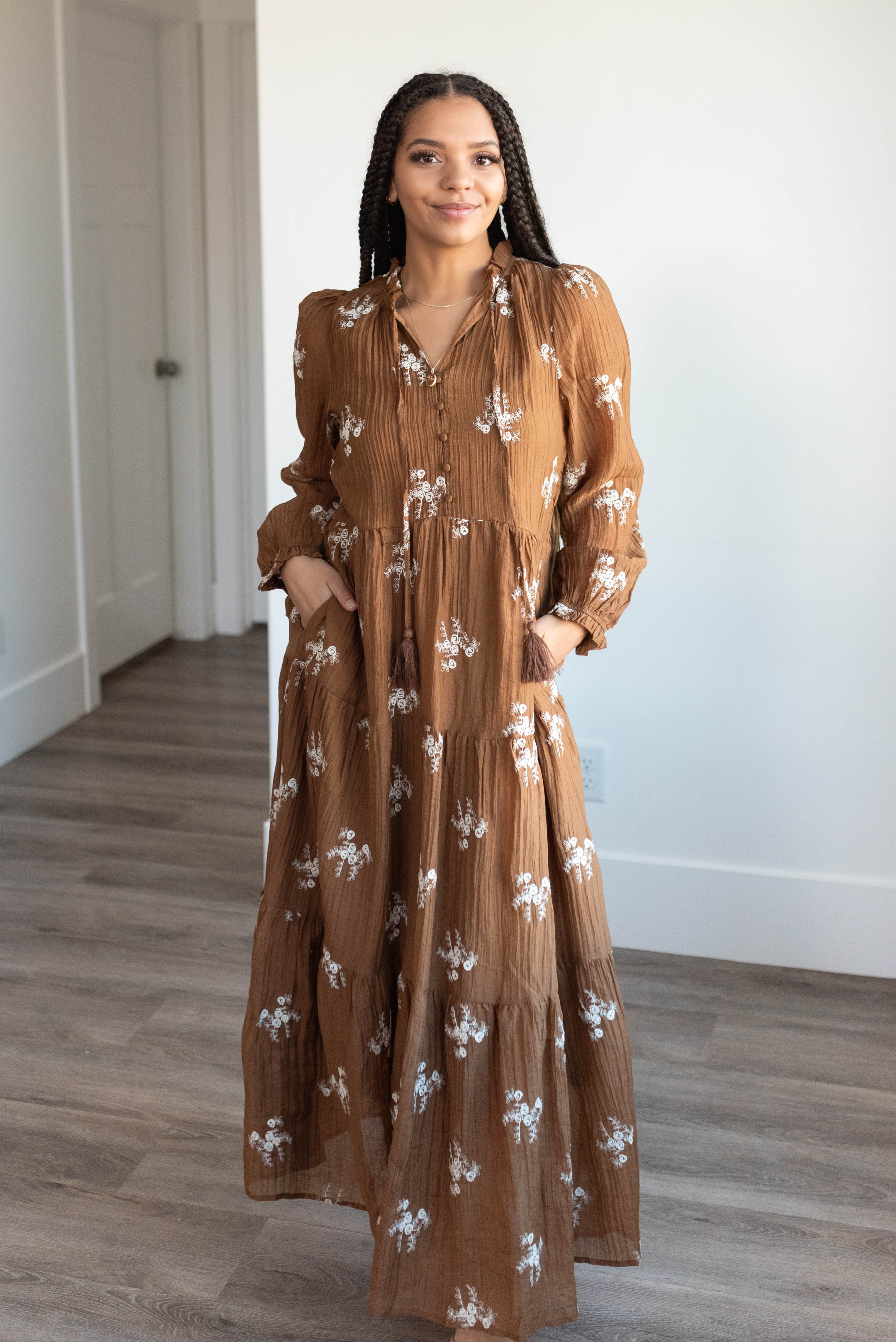 Luna Brown Embroidered Dress