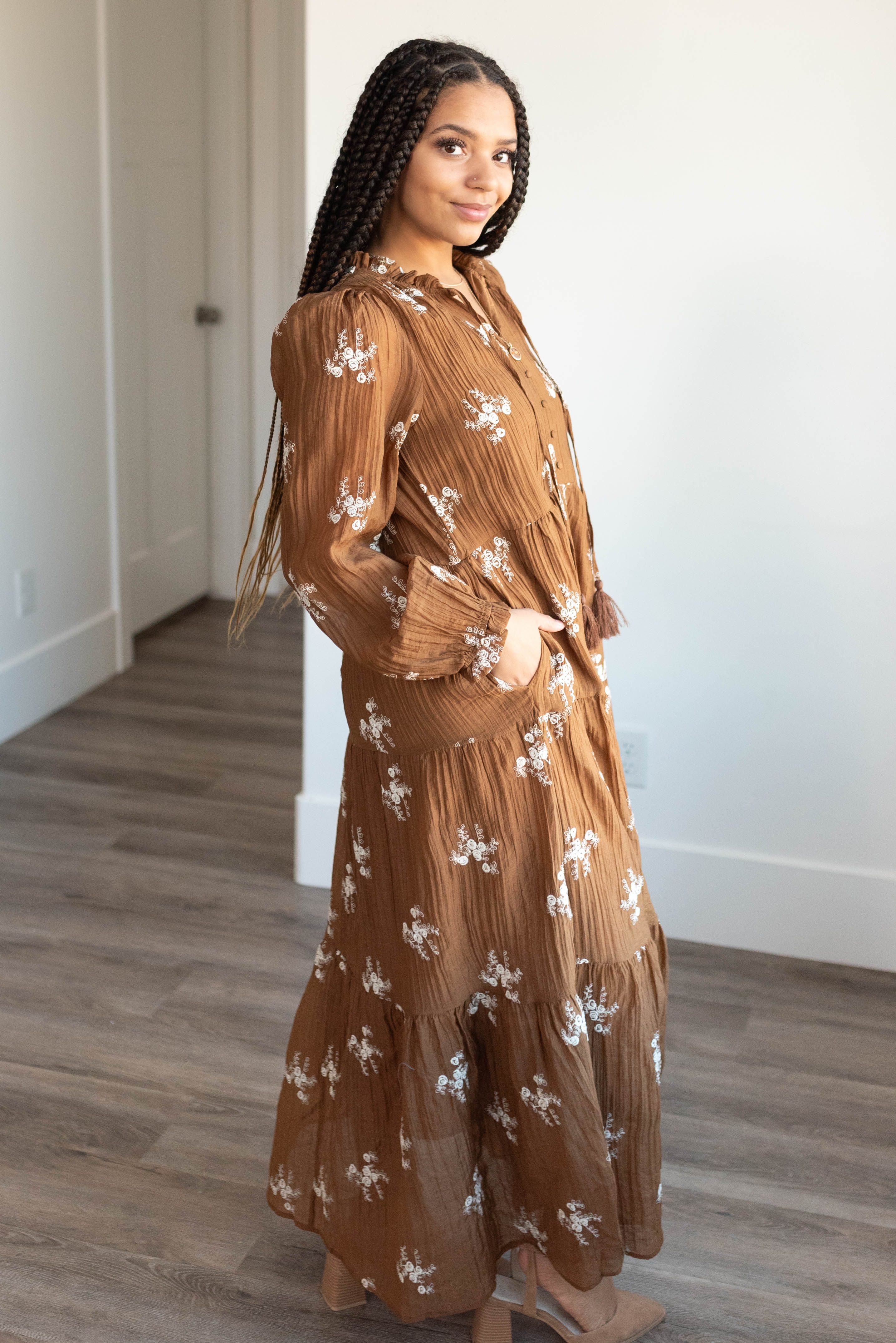 Luna Brown Embroidered Dress