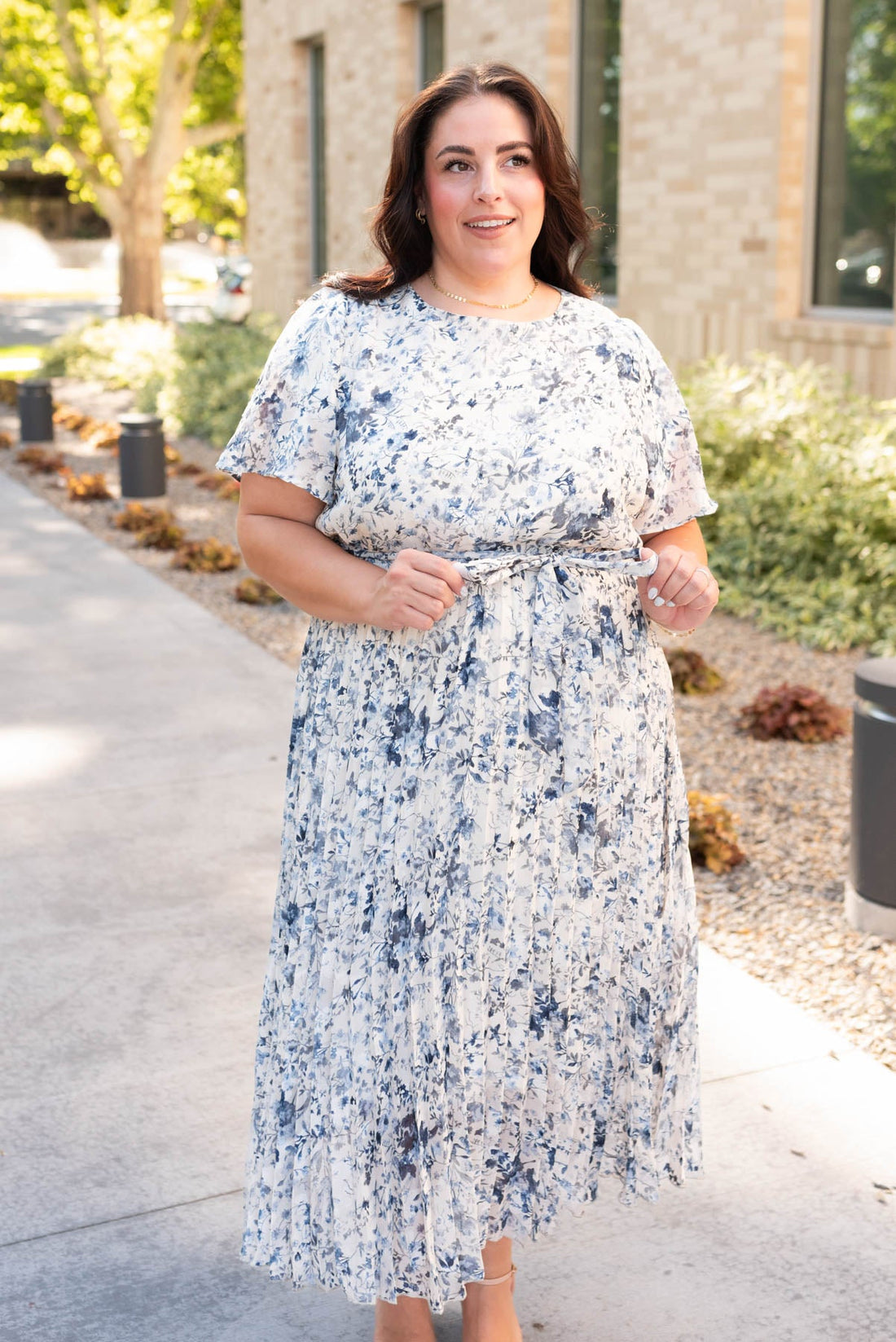 Lynne Blue Floral Pleated Dress