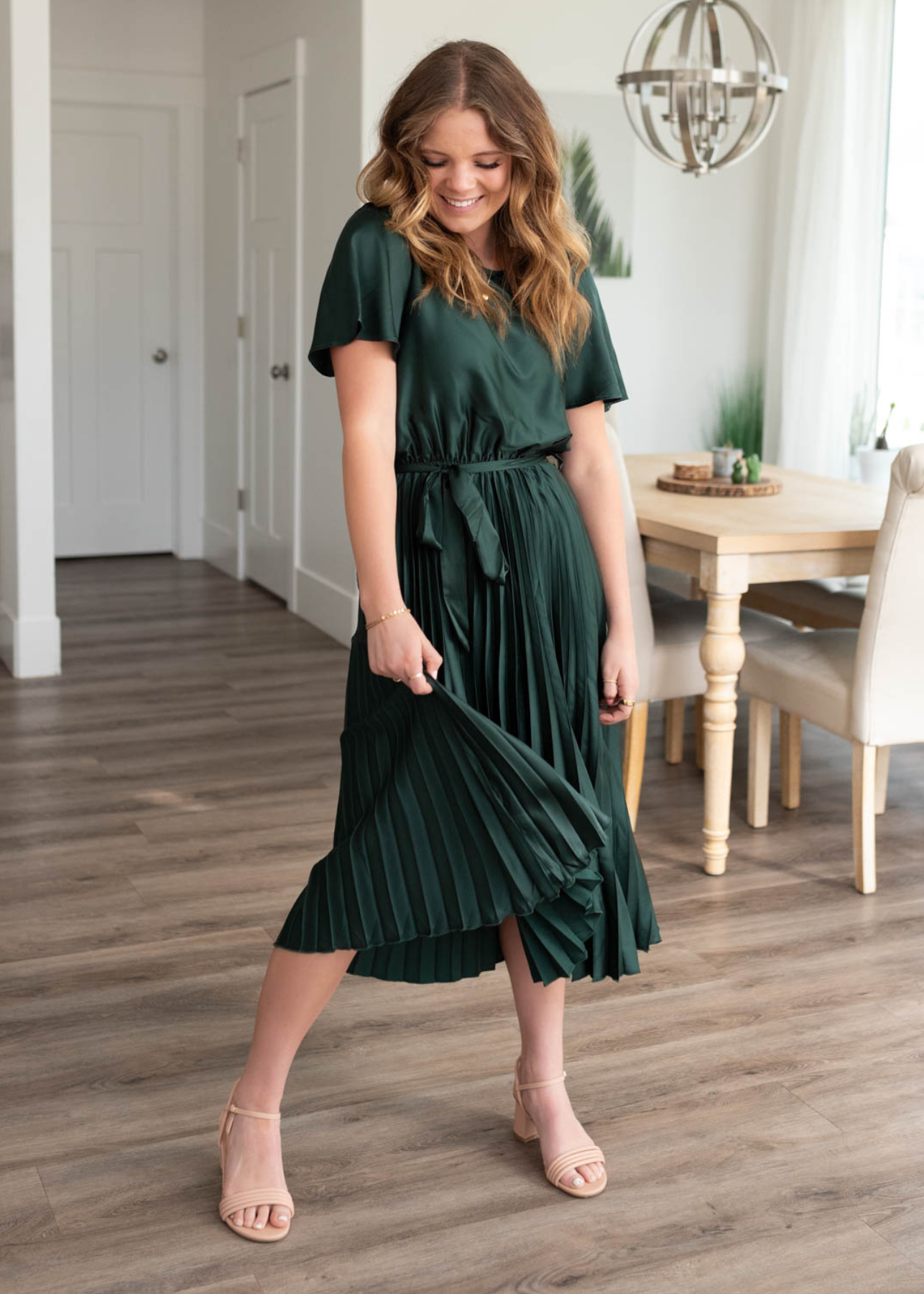 Lynnette Hunter Green Satin Pleat Dress