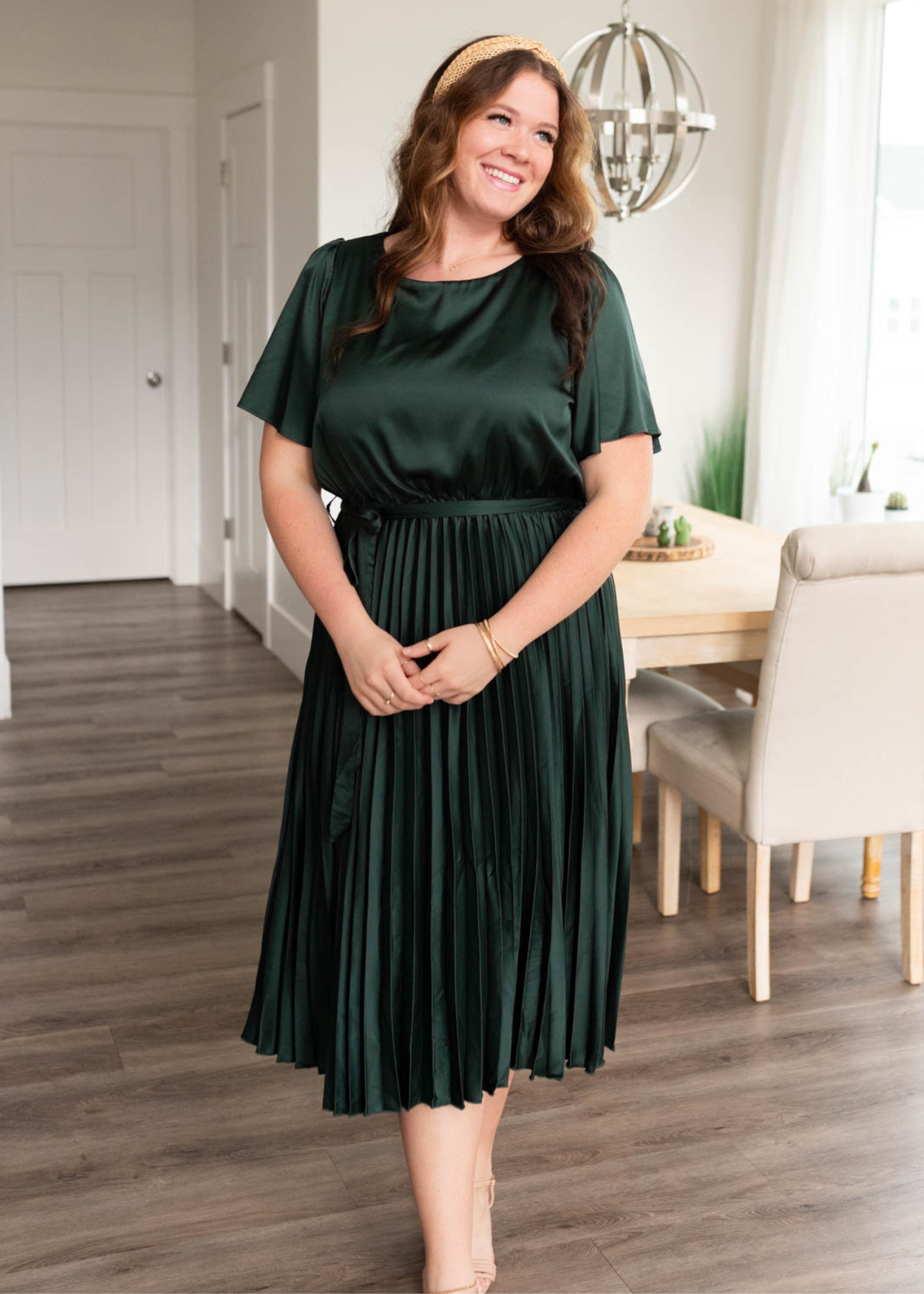Lynnette Hunter Green Satin Pleat Dress