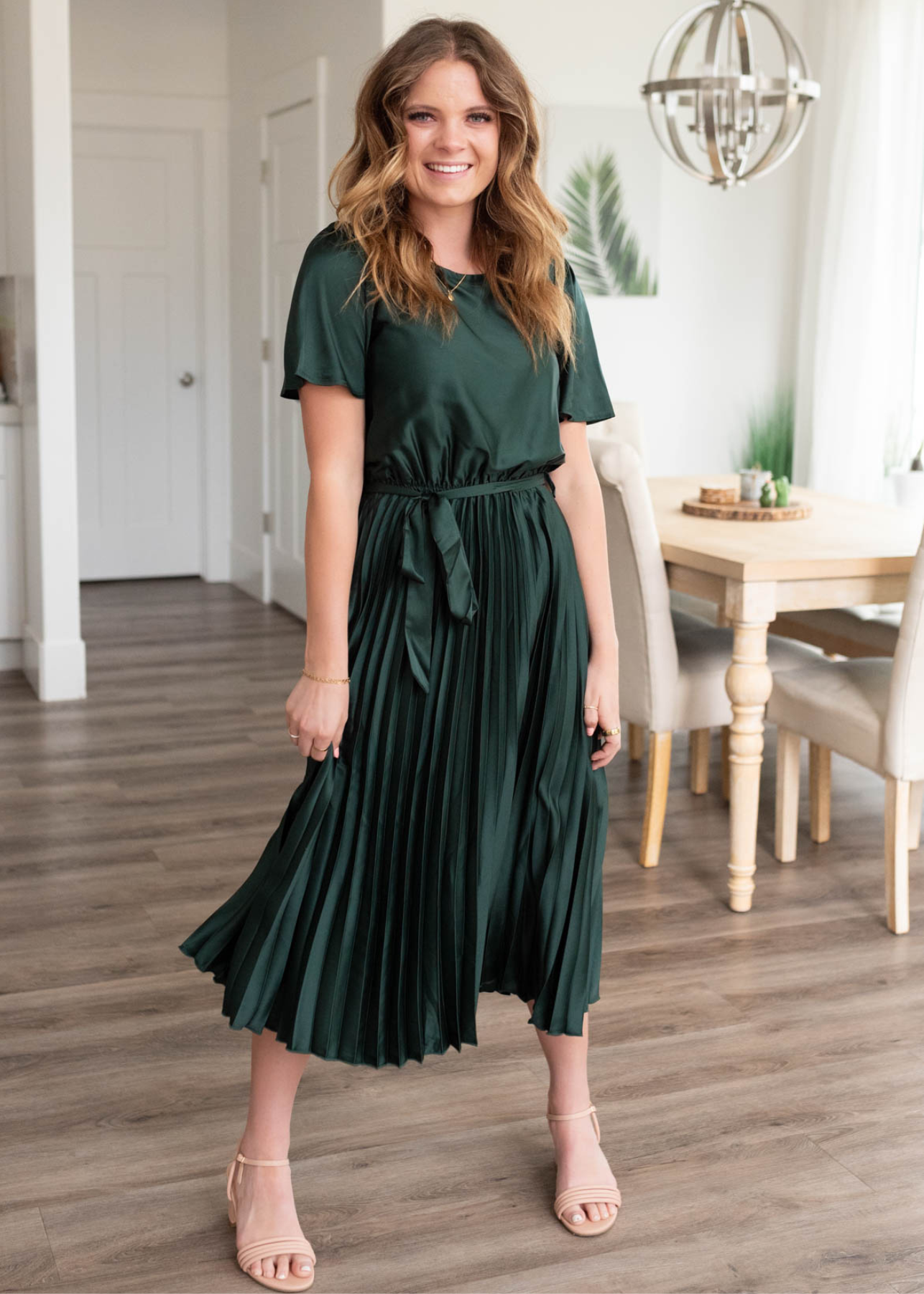 Lynnette Hunter Green Satin Pleat Dress