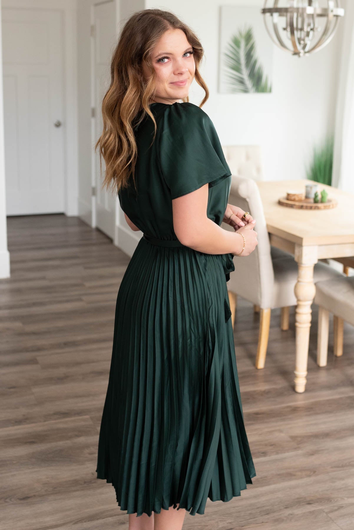 Lynnette Hunter Green Satin Pleat Dress