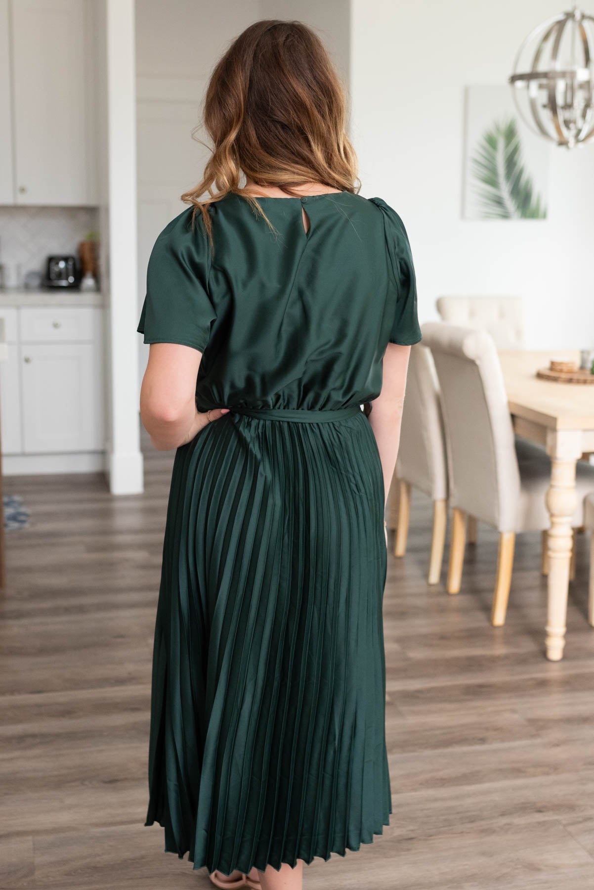 Lynnette Hunter Green Satin Pleat Dress