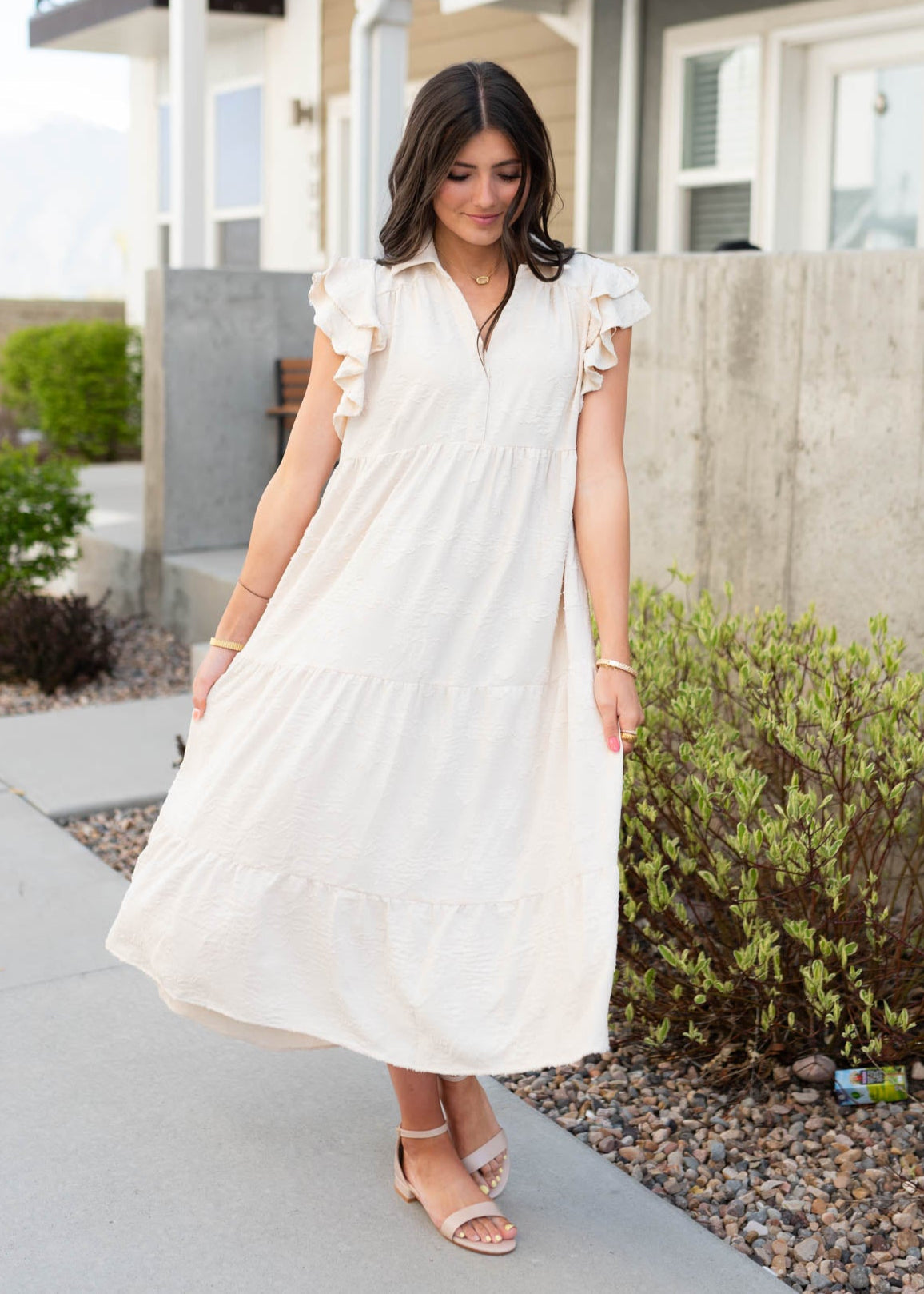 Lysa Natural Flutter Sleeve Dress