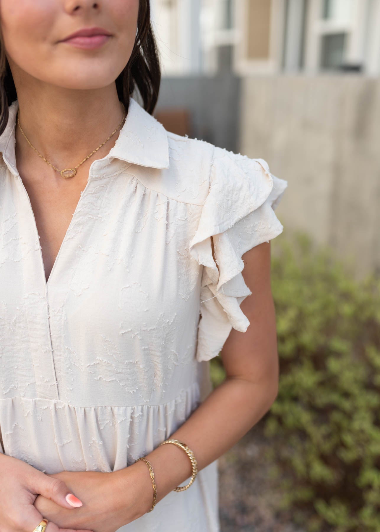 Lysa Natural Flutter Sleeve Dress