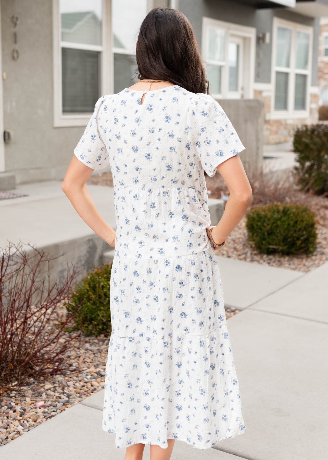 Madeline Blue Floral Guaze Tiered Dress